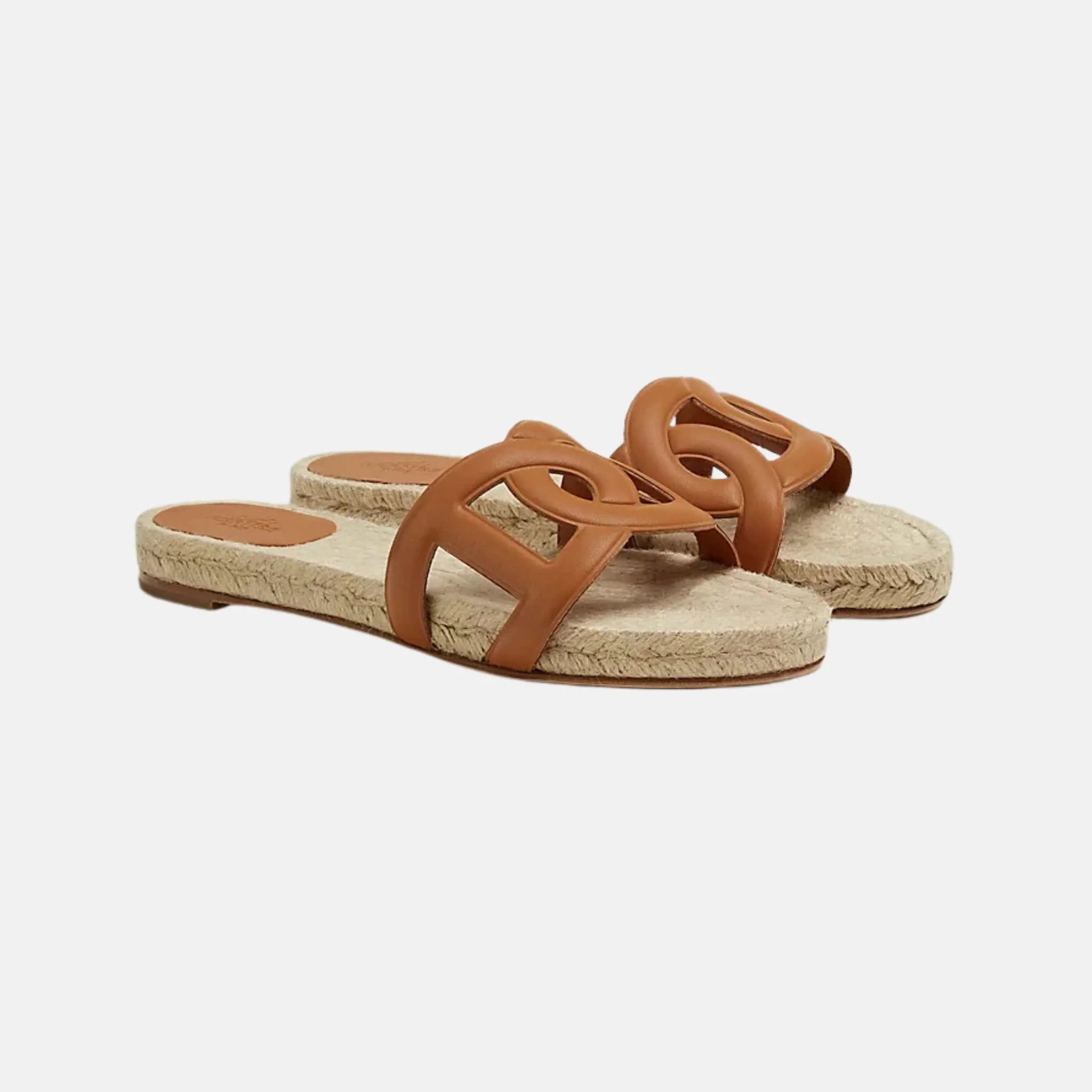 Hermes Famous Espadrilles Nappa Leather, Natural, front & Side