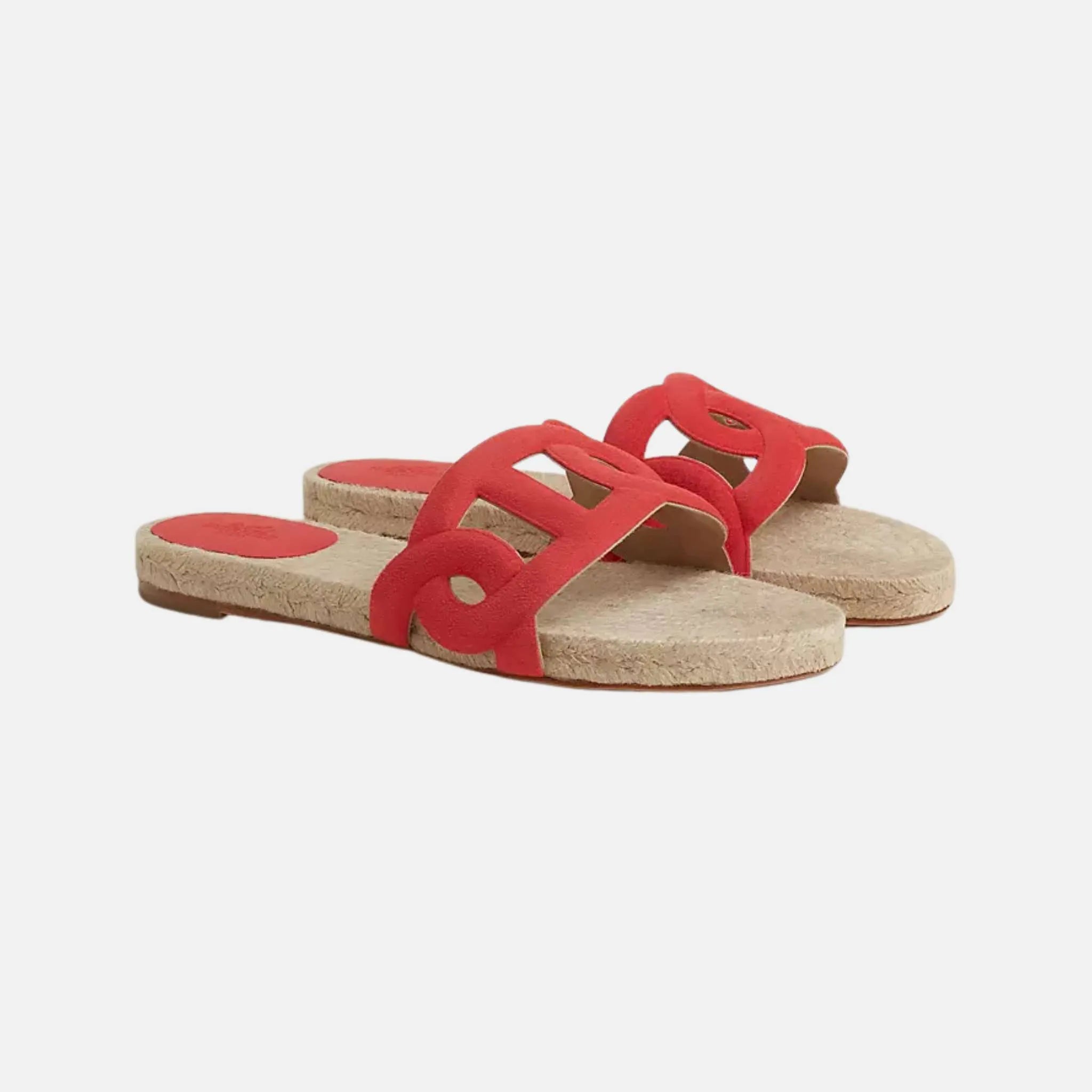 Hermes Famous Espadrilles Suede Goatskin, Rose Vermillon , Side & Front