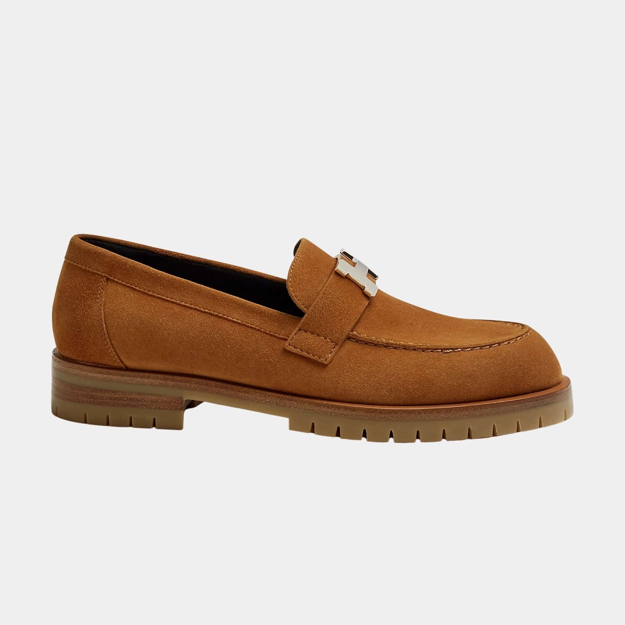 Hermes Faubourg Loafer in Suede Goatskin, Naturel, Side