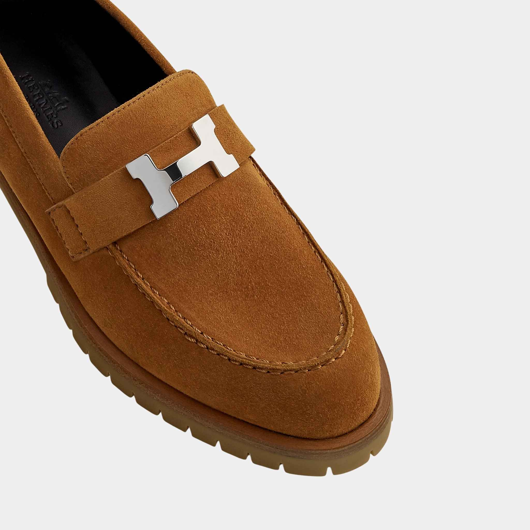 Hermes Faubourg Loafer in Suede Goatskin, Naturel, Top