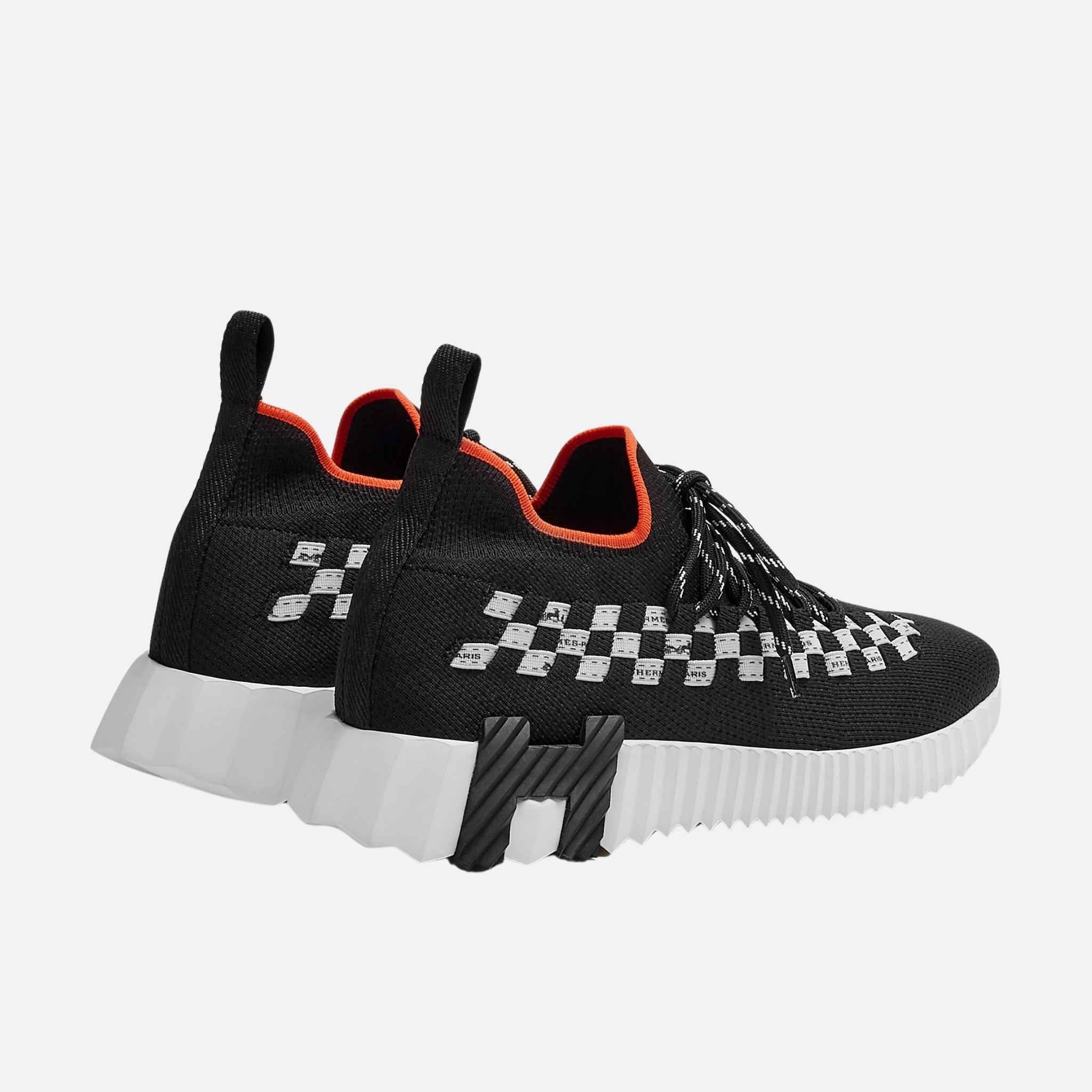 Hermes Flex Slip-On Sneaker Knit Braided Bolduc Detail Women, Noir Blanc, Back