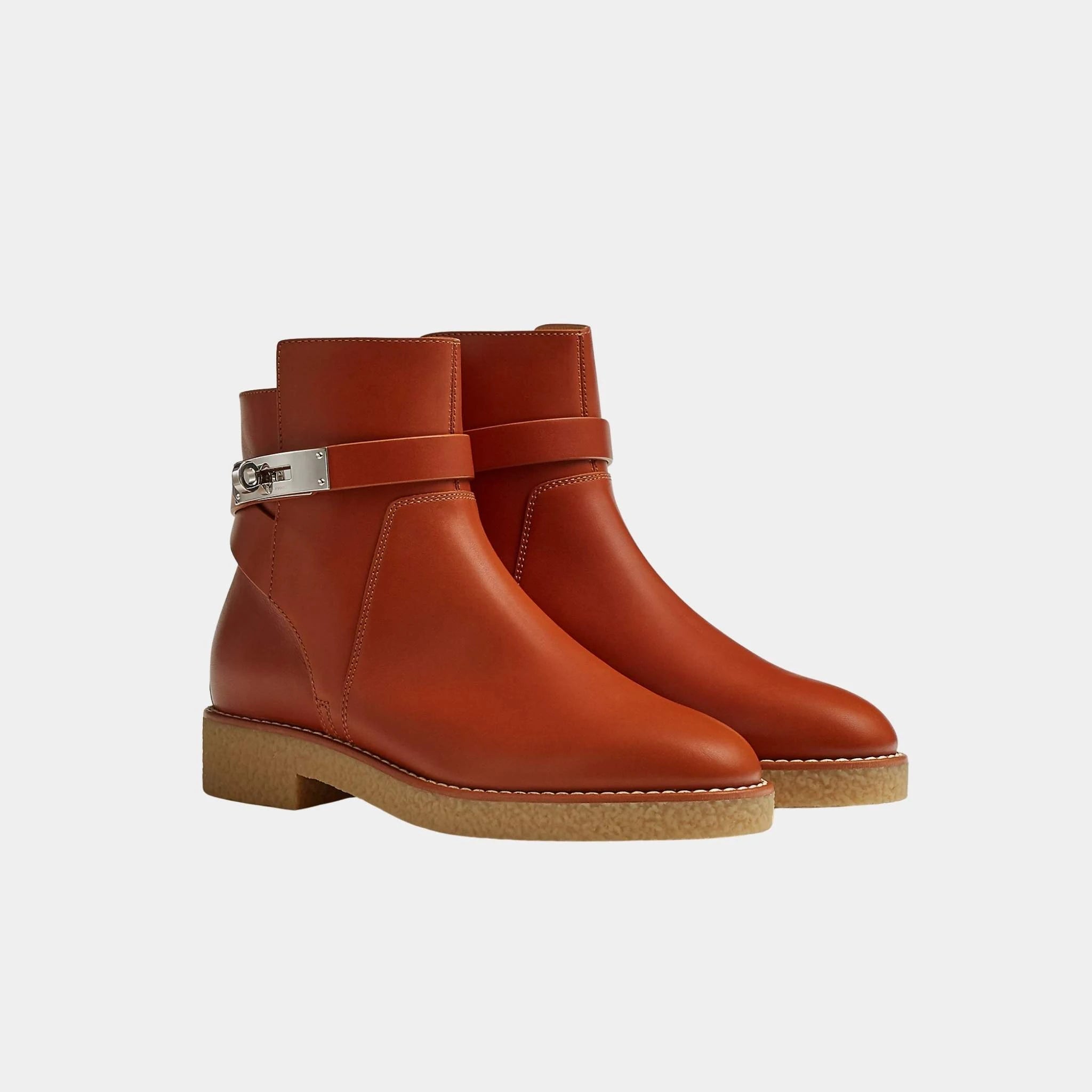 Hermes Follow Ankle Boot Heritage Calfskin, Naturel, Front