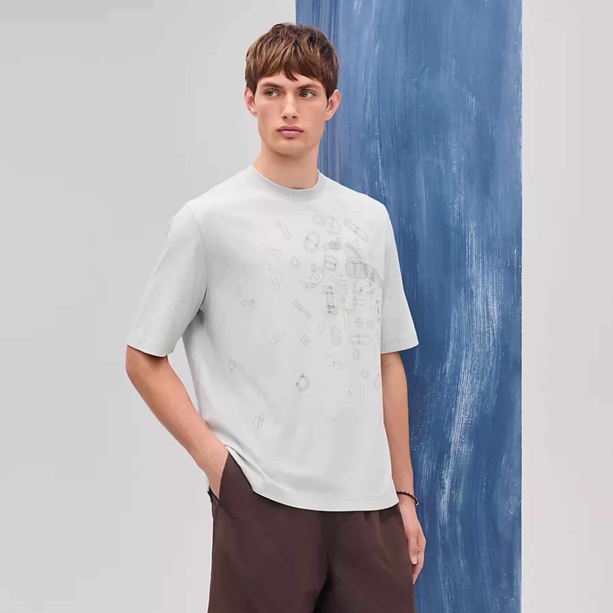 Hermes Fragments Equestres T-Shirt, Brume, Front