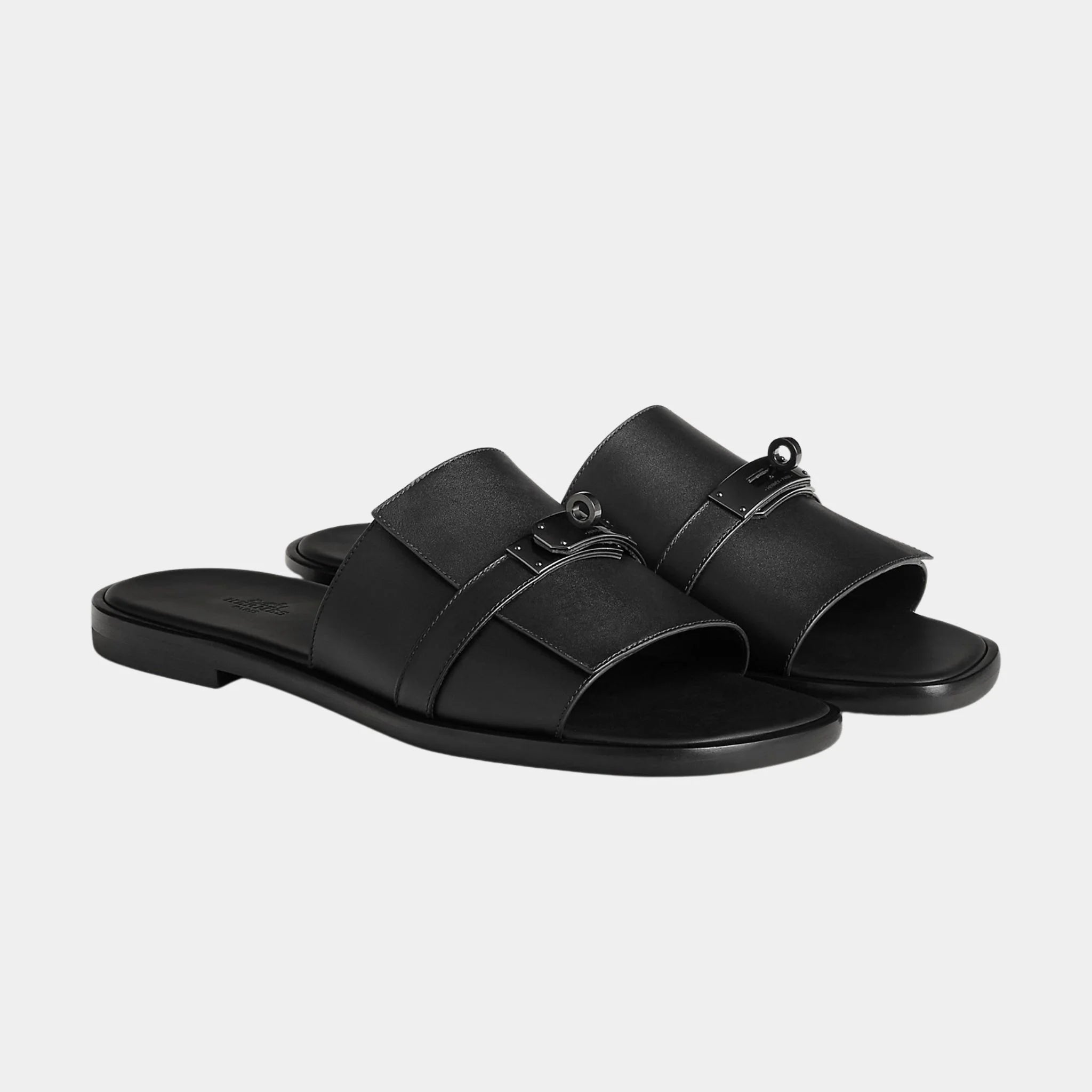 Hermes Gabriel Sandal in Calfskin, Noir, Front