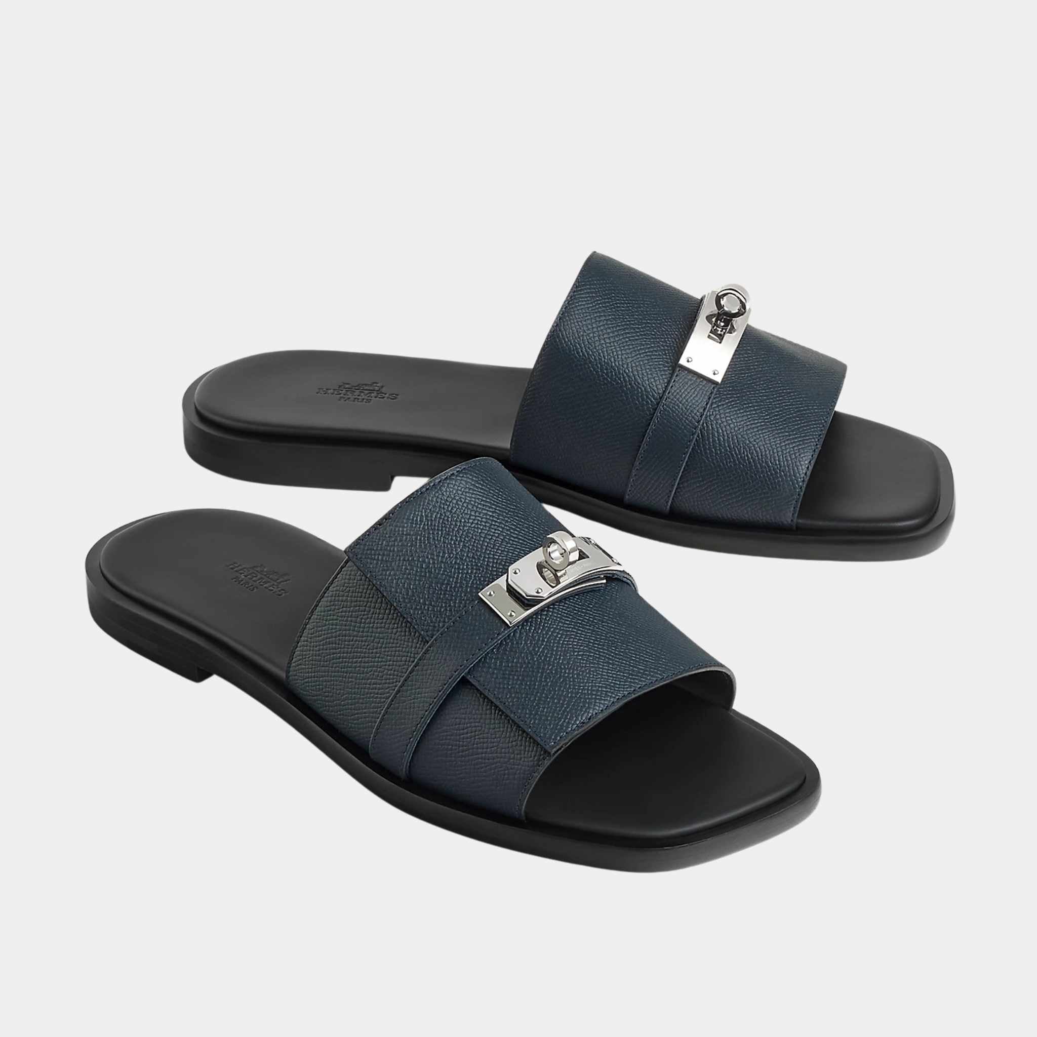 Hermes Gabriel Sandal Epsom Calfskin Palladium Plated Buckle, Marine, Front