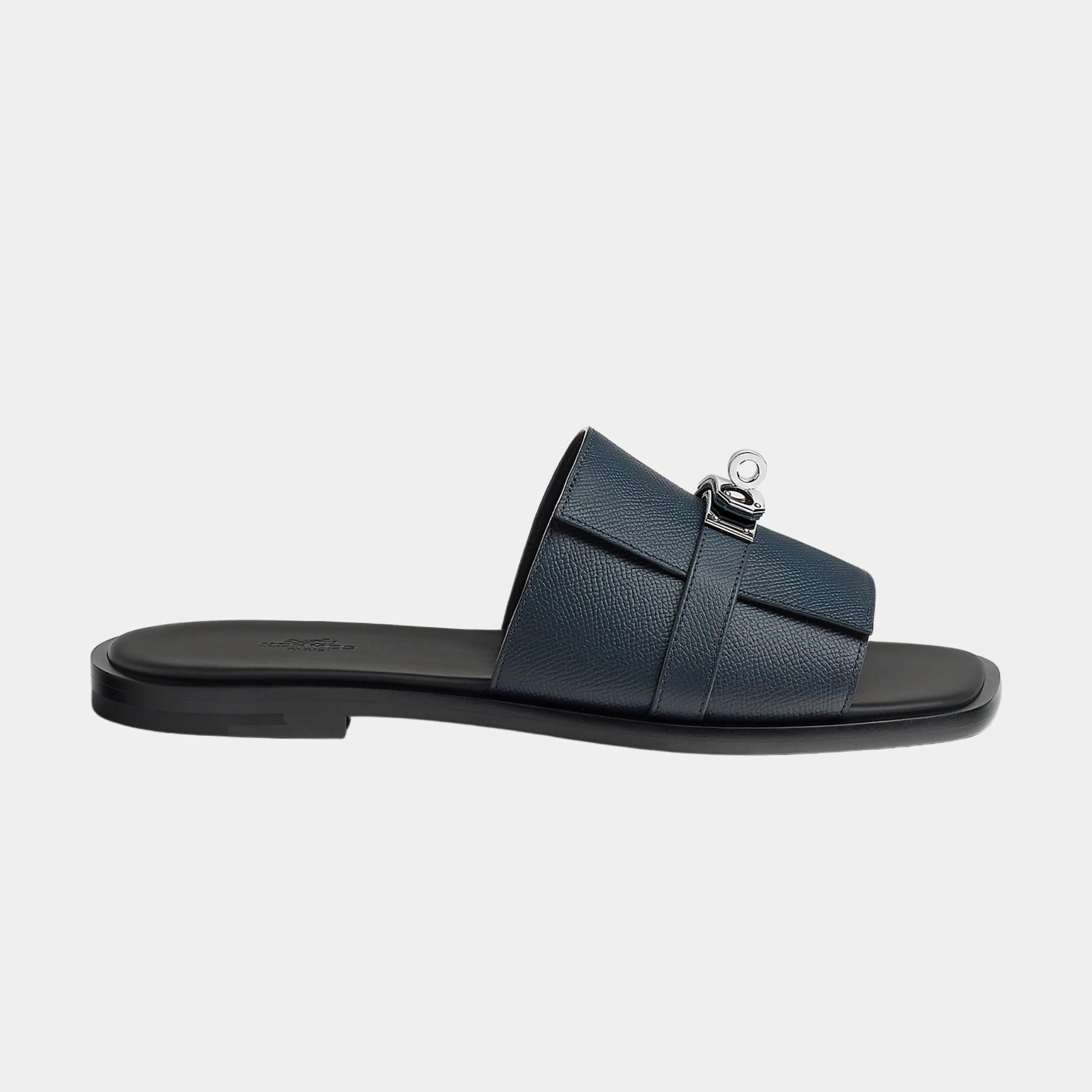 Hermes Gabriel Sandal Epsom Calfskin Palladium Plated Buckle, Marine, Side