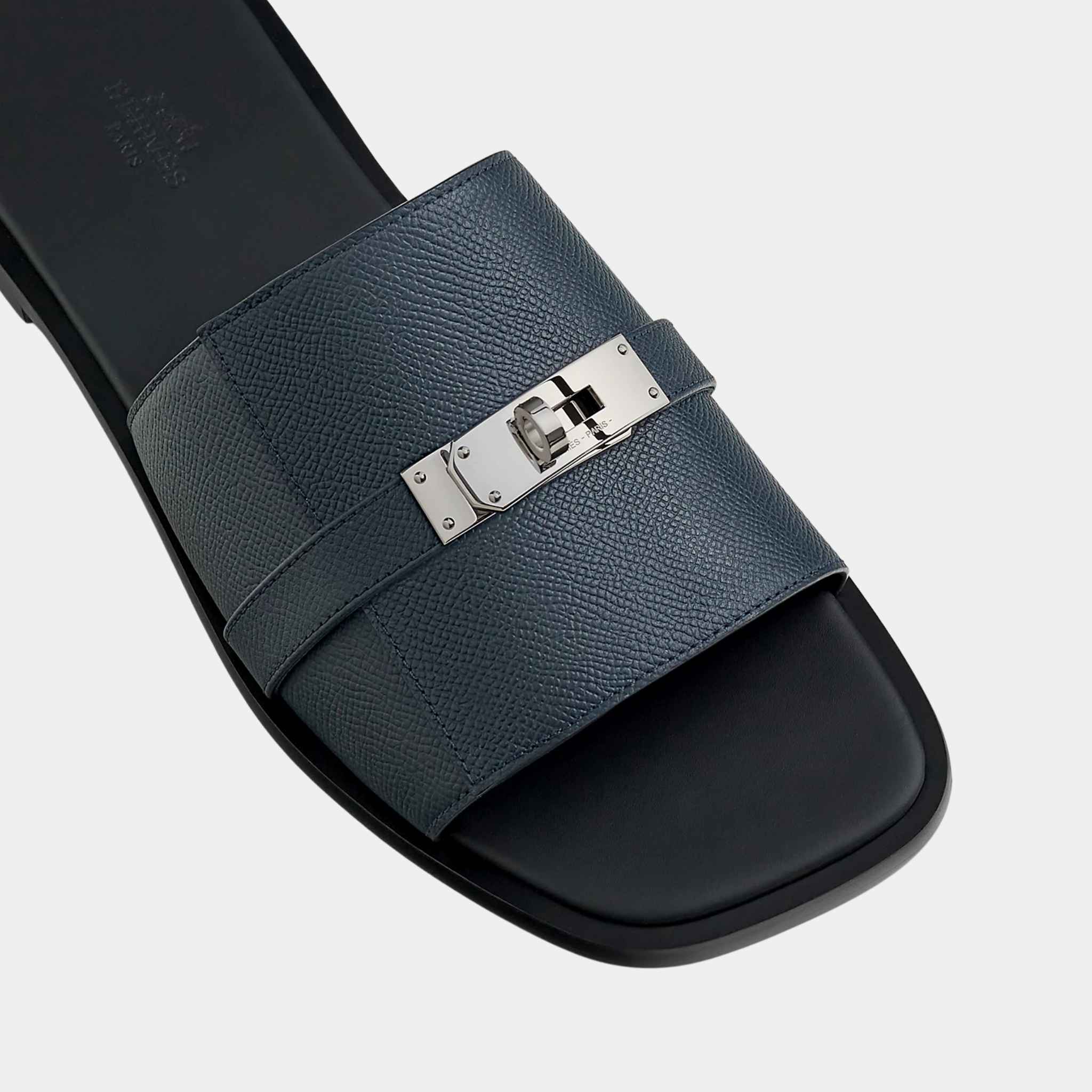 Hermes Gabriel Sandal Epsom Calfskin Palladium Plated Buckle, Marine, Top