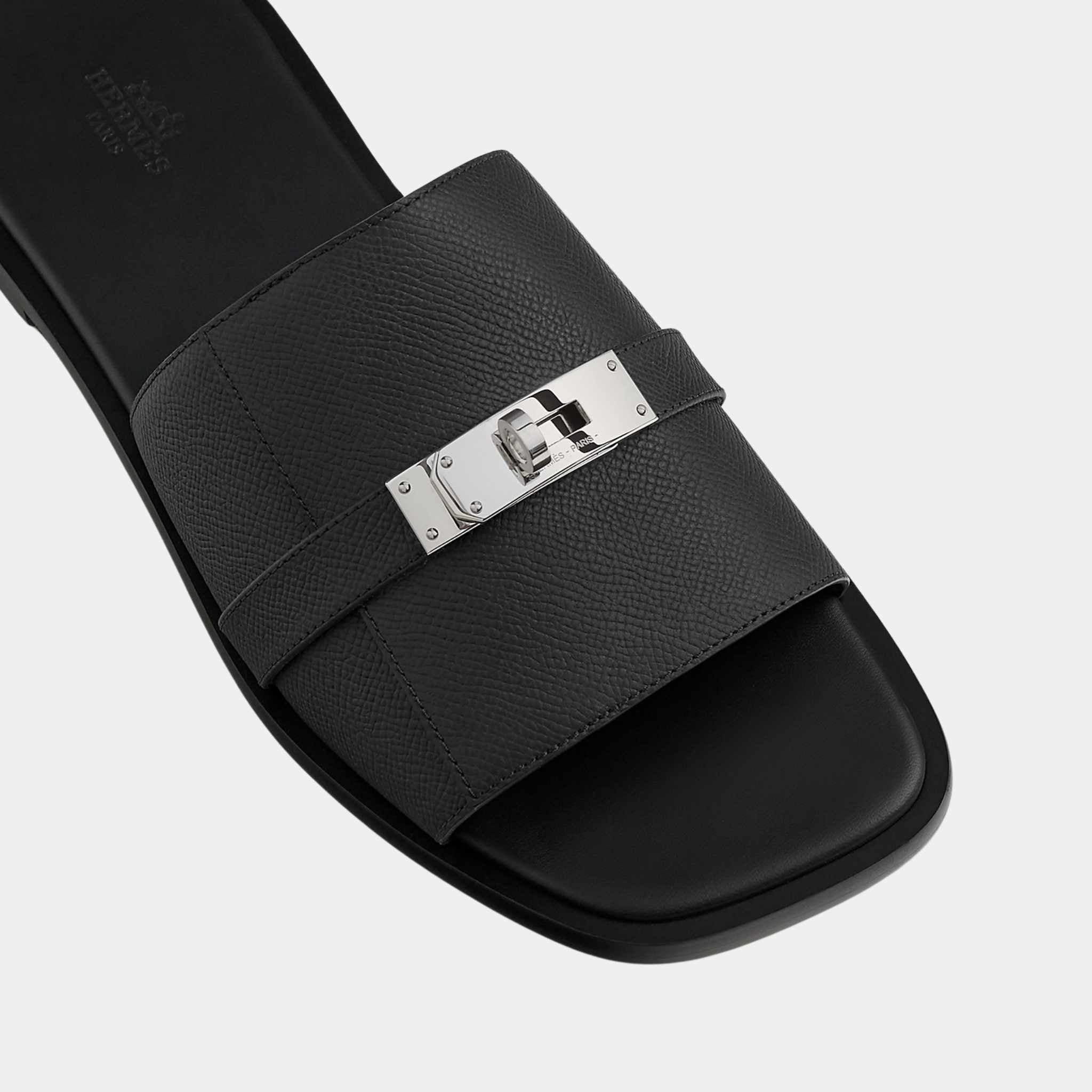 Hermes Gabriel Sandal Epsom Calfskin Palladium Plated Buckle, Noir, Top