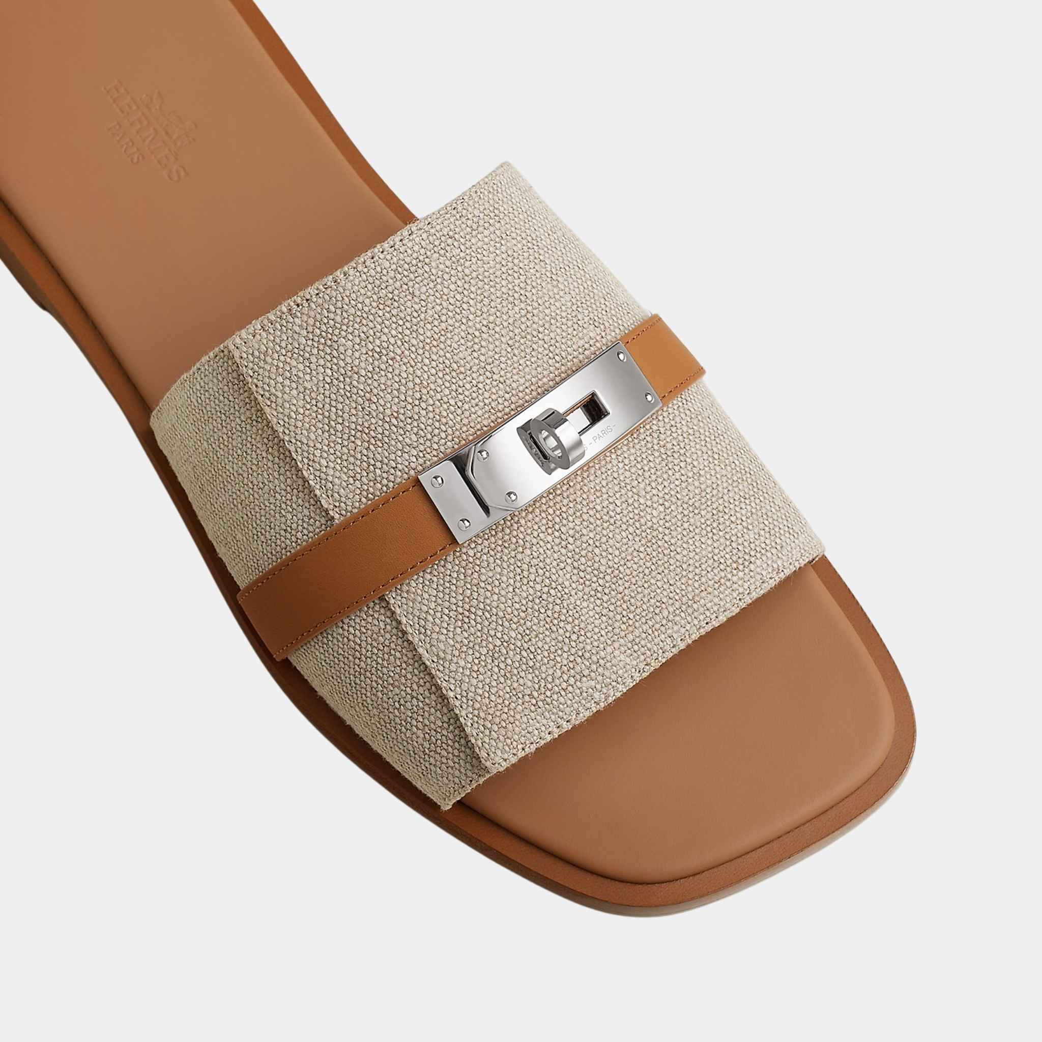 Hermes Gabriel Sandal Linen Canvas and Calfskin, Beige, Naturel Clair, Top