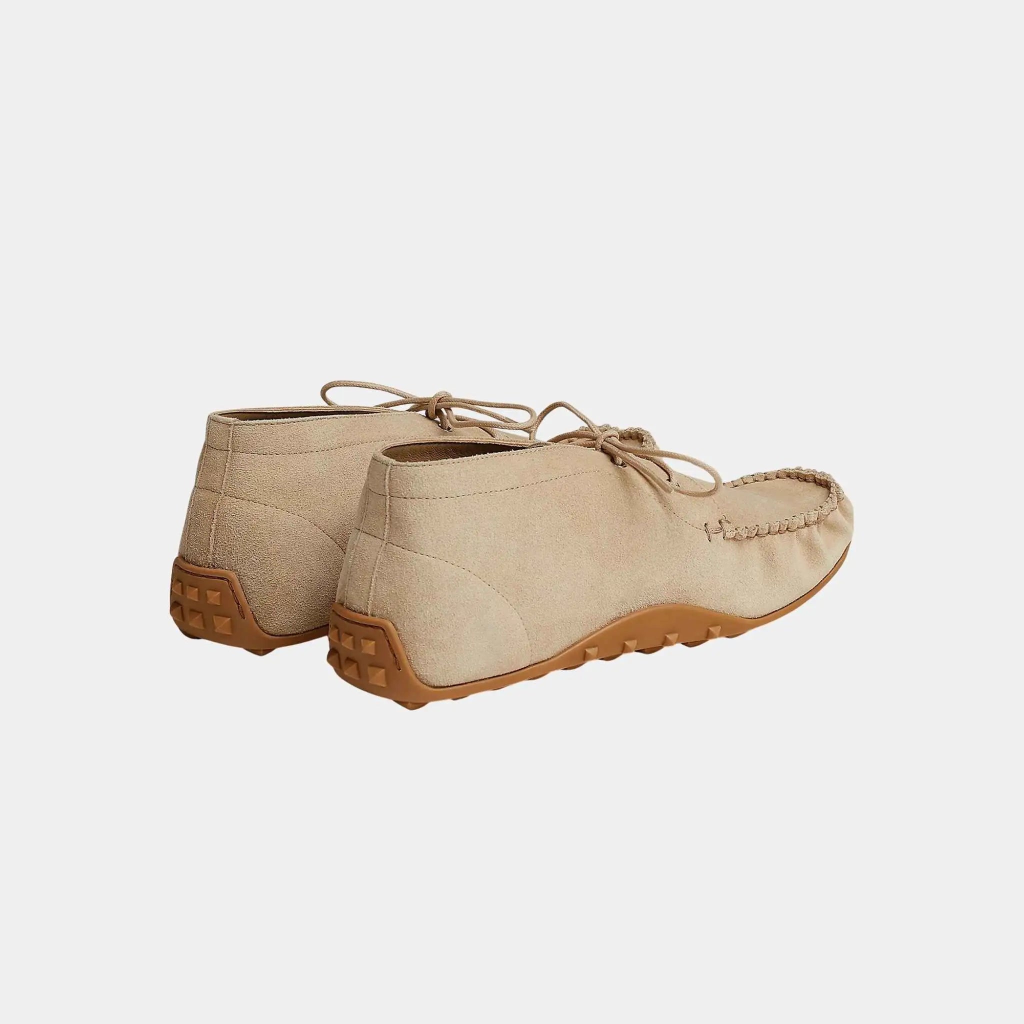 Hermes Gaetan Derby Shoe Supple Suede Calfskin, Light Beige, Back