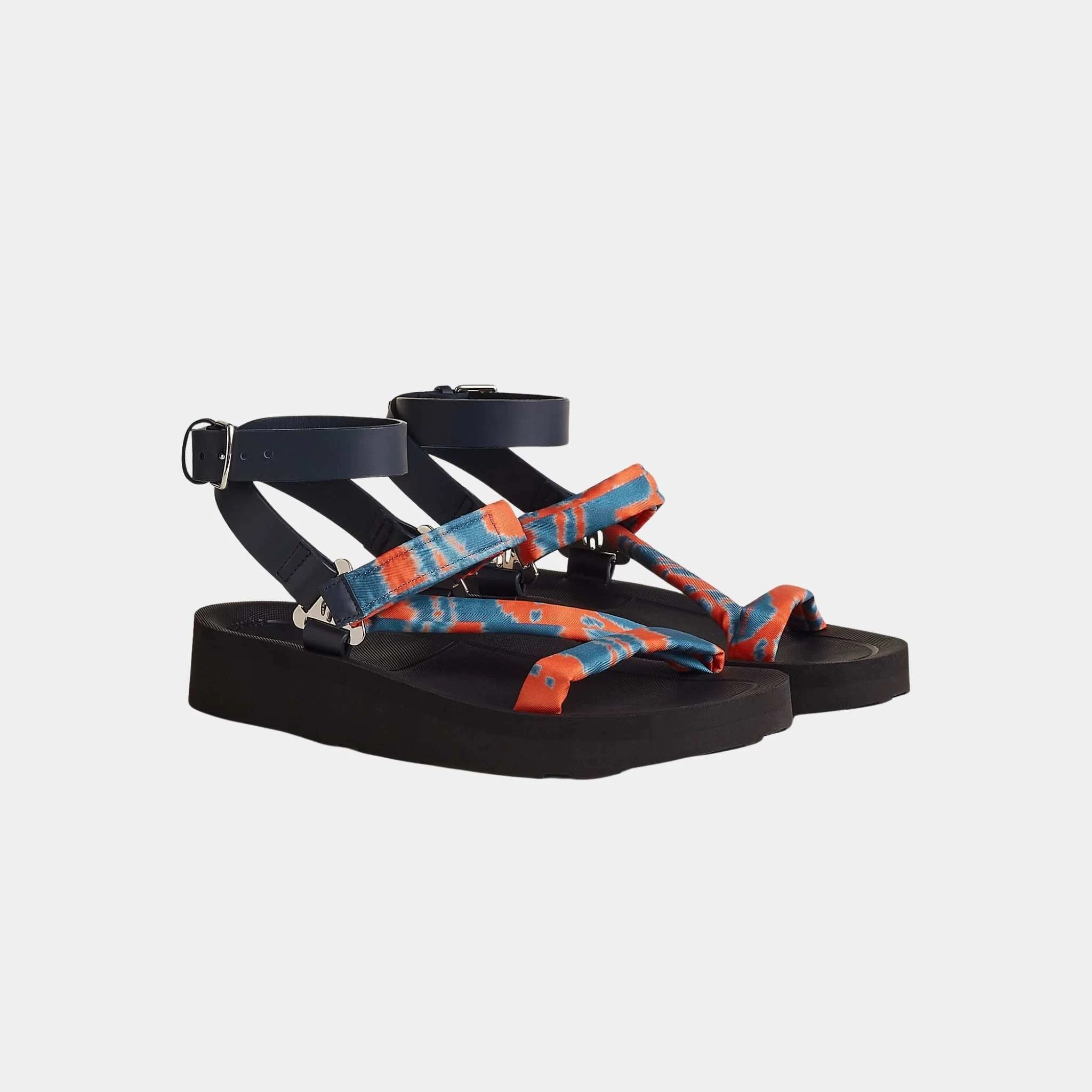 Hermes Galaxy Sandal Printed Silk And Calfskin, Front