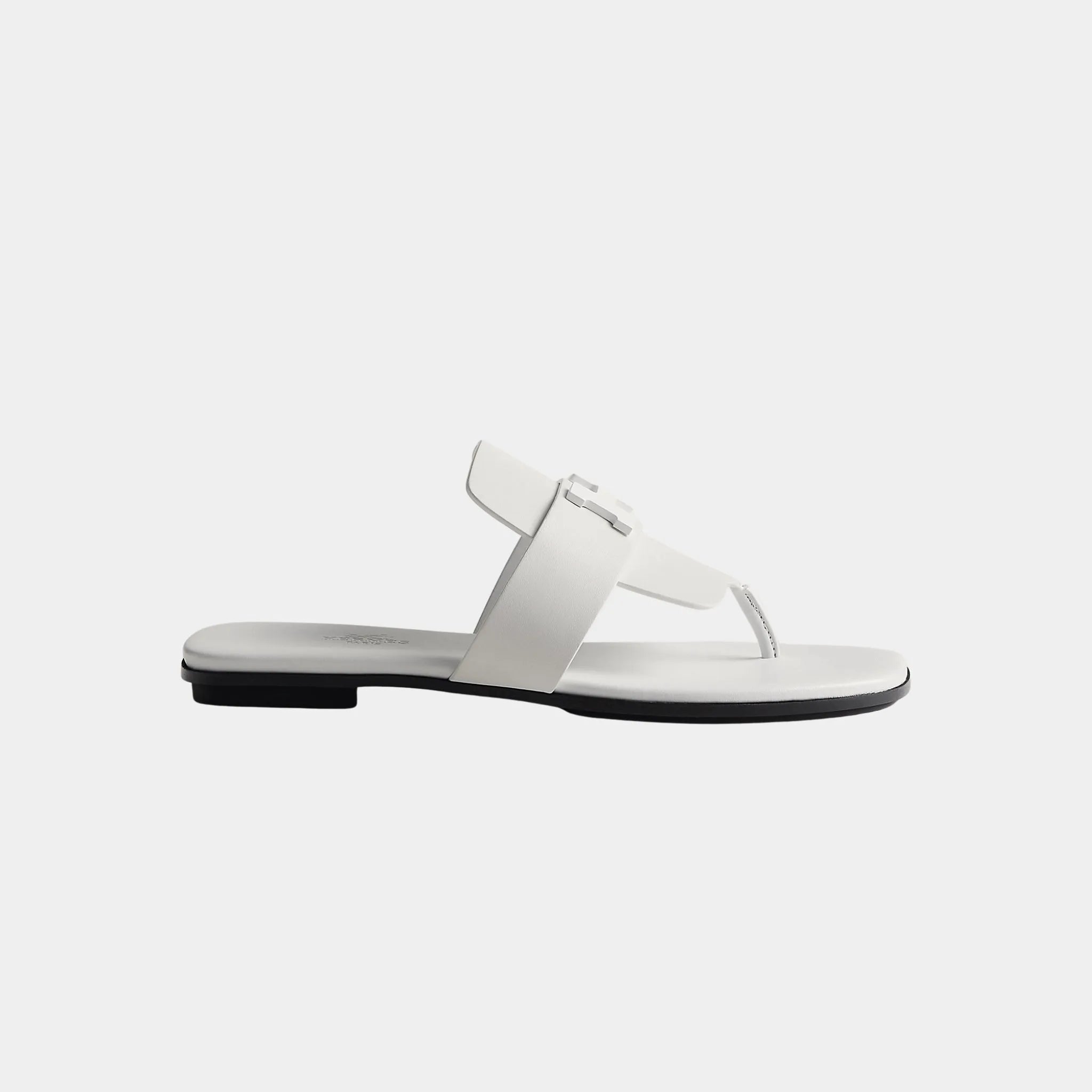 Hermes Galerie Sandal Calfskin With Tone-On-Tone Metal Buckle, Blanc, Side