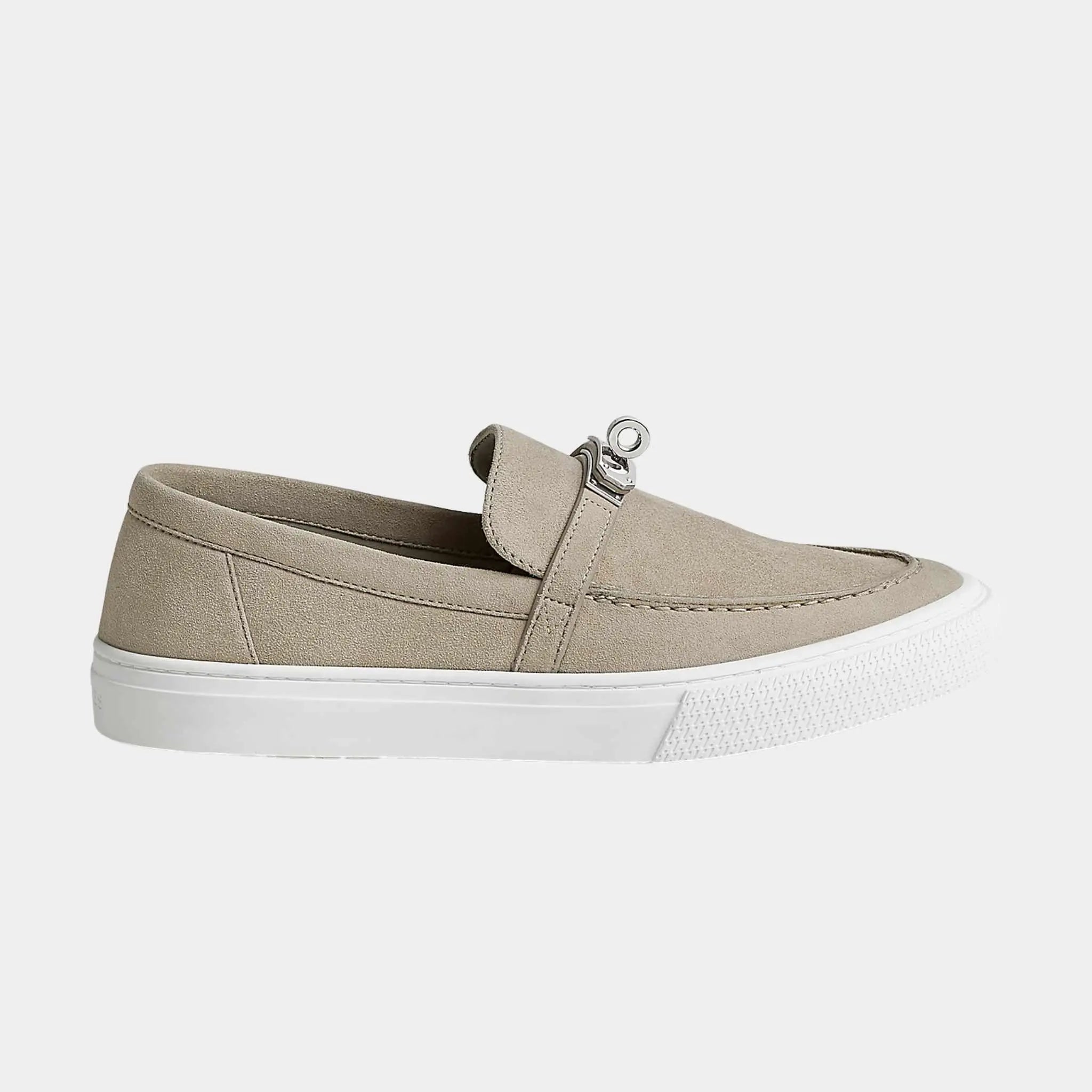 Hermes Game Slip On Sneaker in Suede Goatskin, Beige Galet, Side