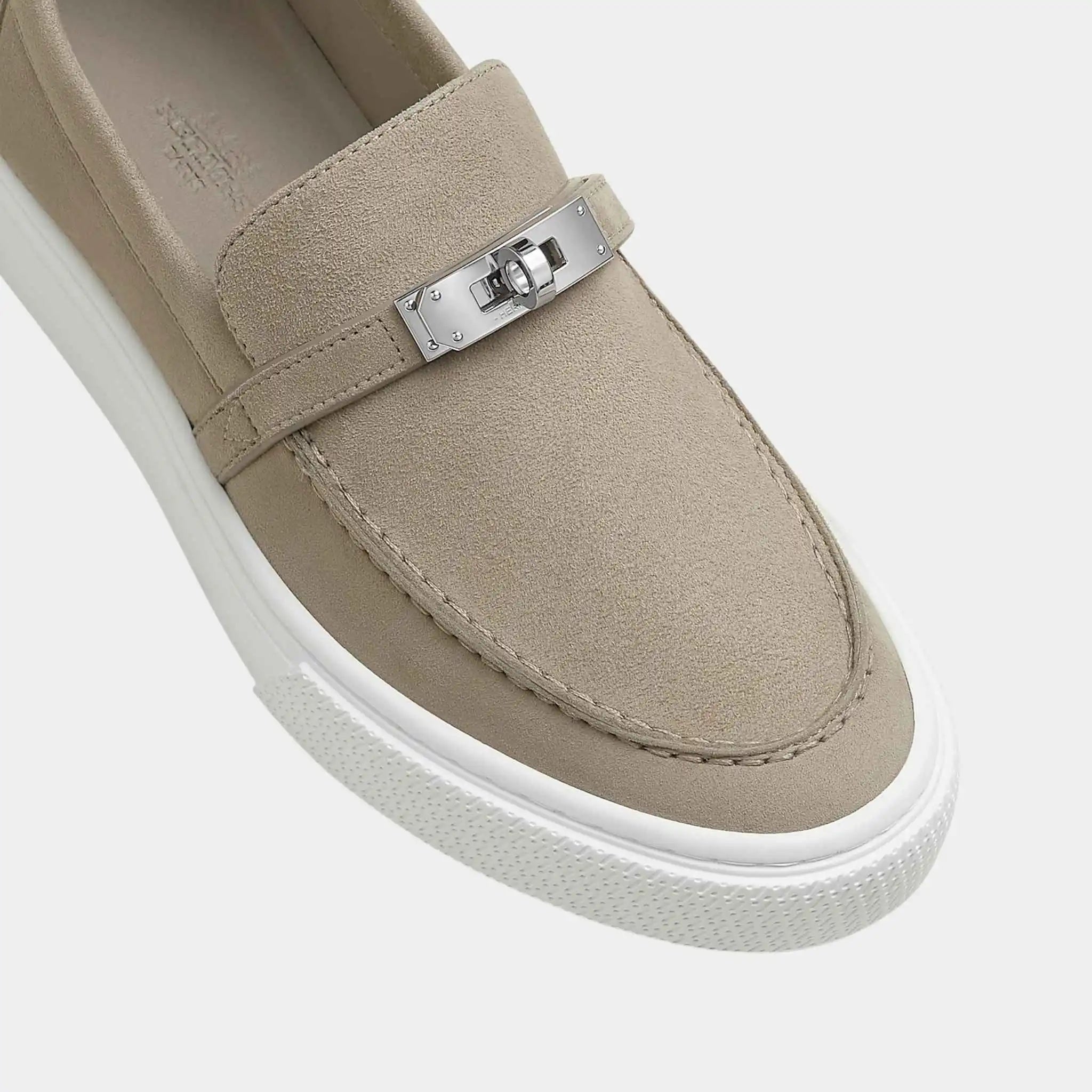 Hermes Game Slip On Sneaker in Suede Goatskin, Beige Galet, Top