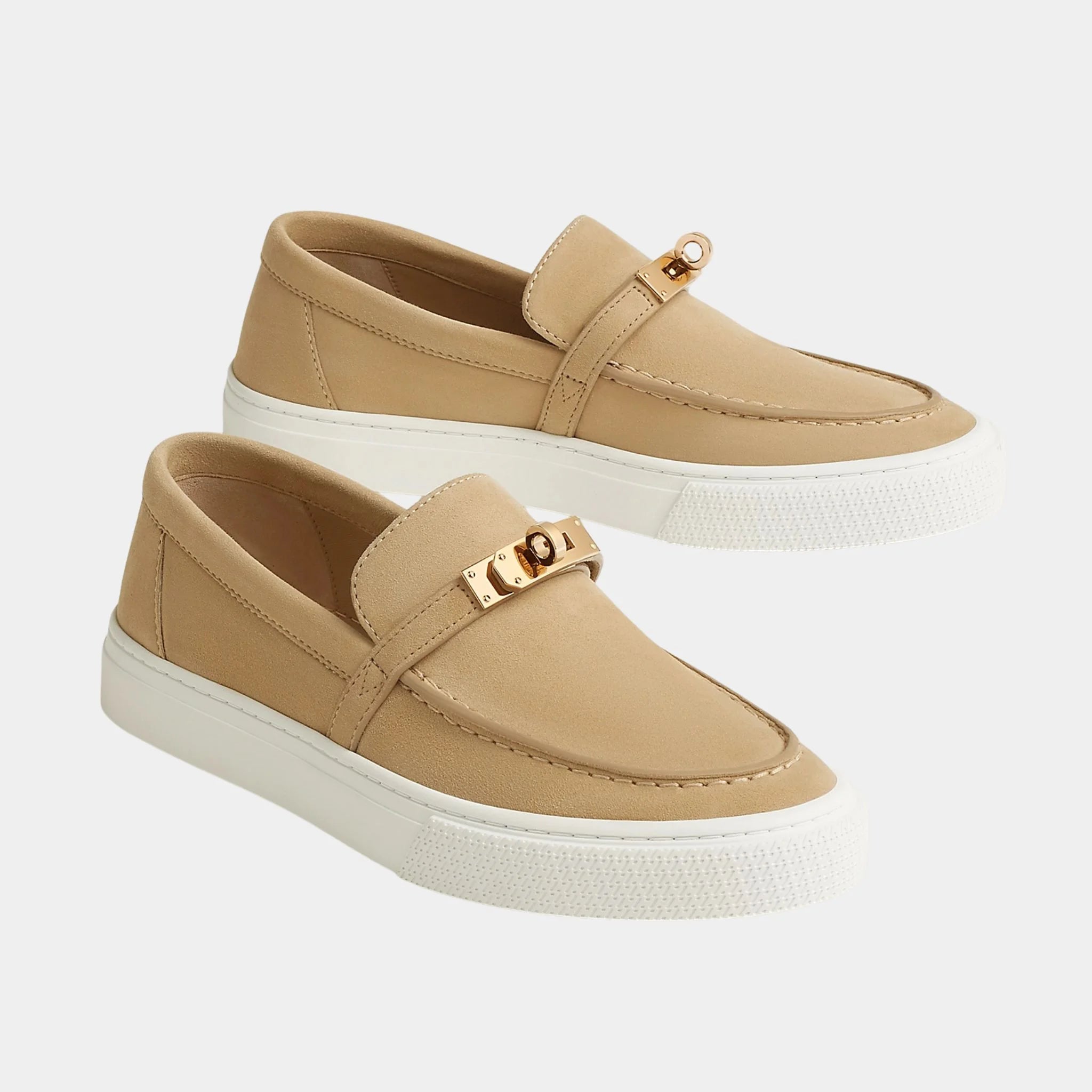 Hermes Game Slip On Sneaker in Suede Goatskin, Beige Lin, Front