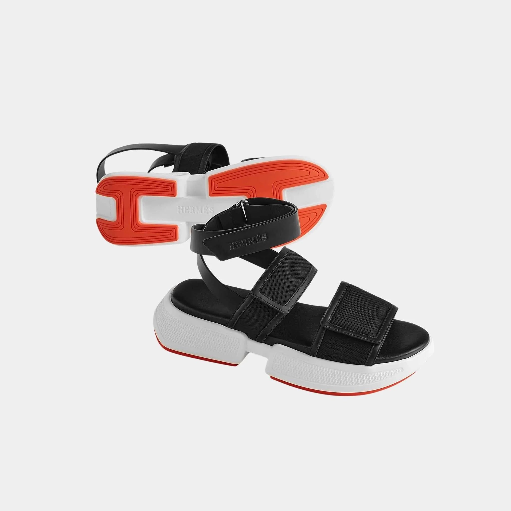 Hermes Geek Sandal Stitched Mesh And Calfskin, Noir, Sole