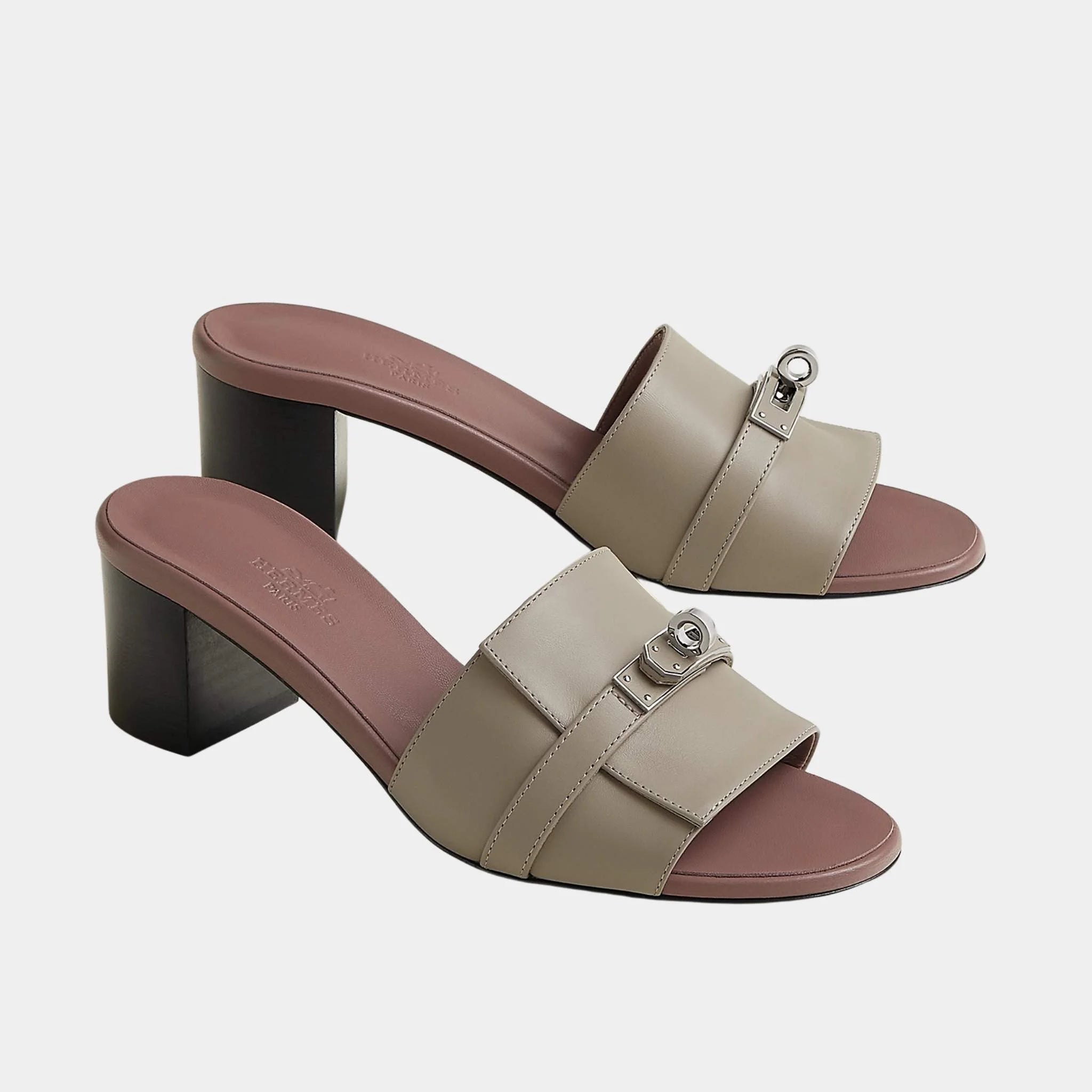 Hermes Gigi 50 Sandals Calfskin, Beige Galet, Front