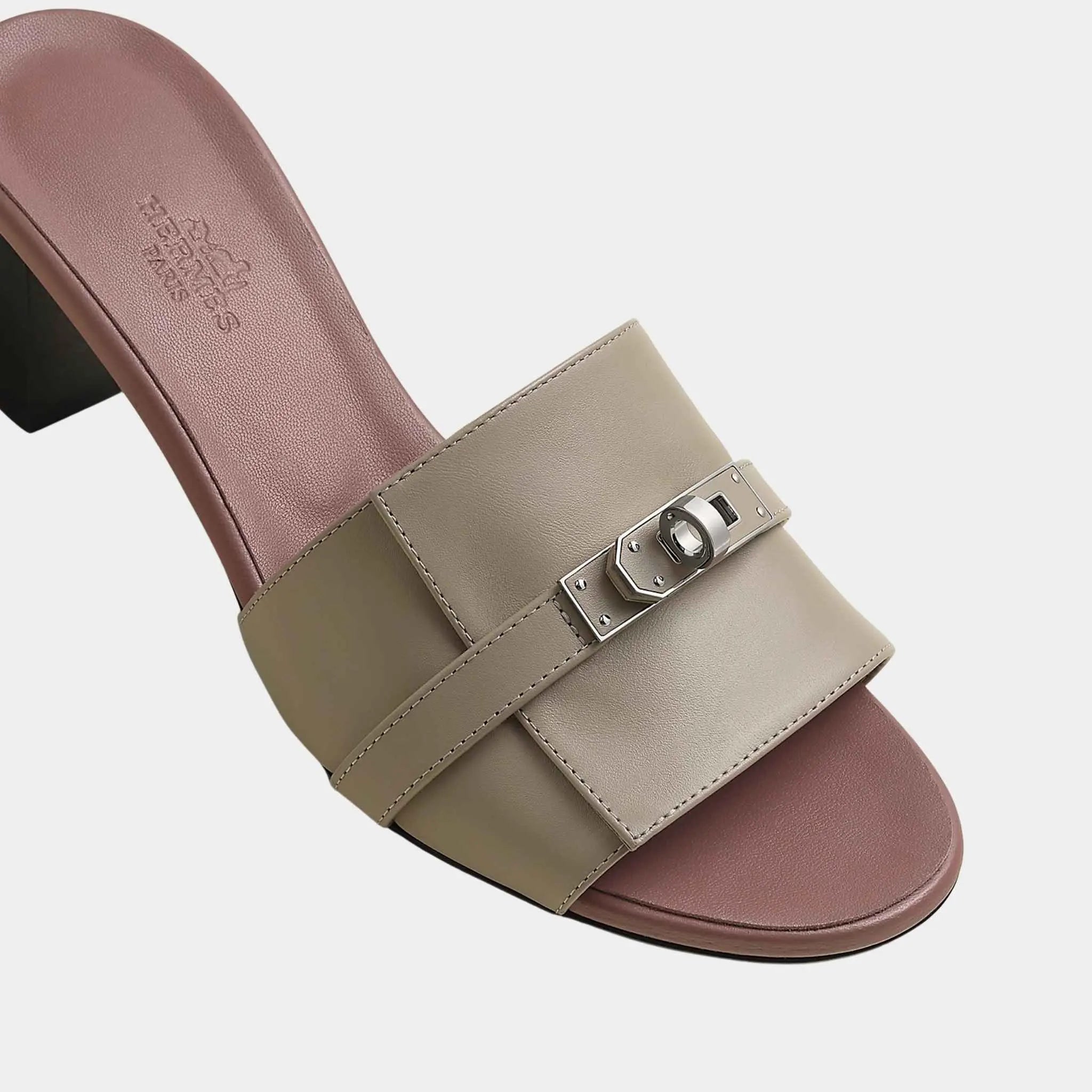 Hermes Gigi 50 Sandals Calfskin, Beige Galet, Top