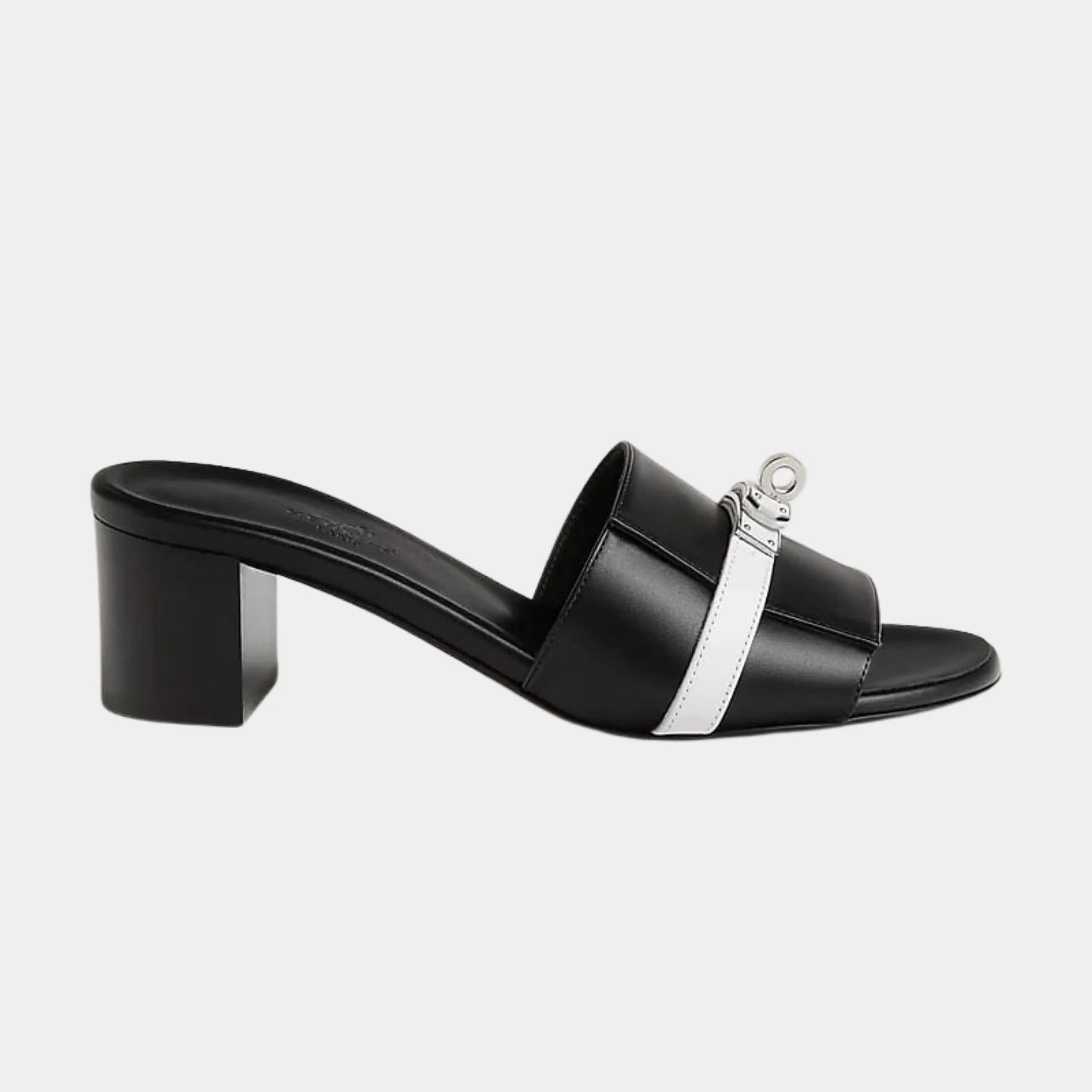 Hermes Gigi 50 Sandals Calfskin, Black, Silver, Side