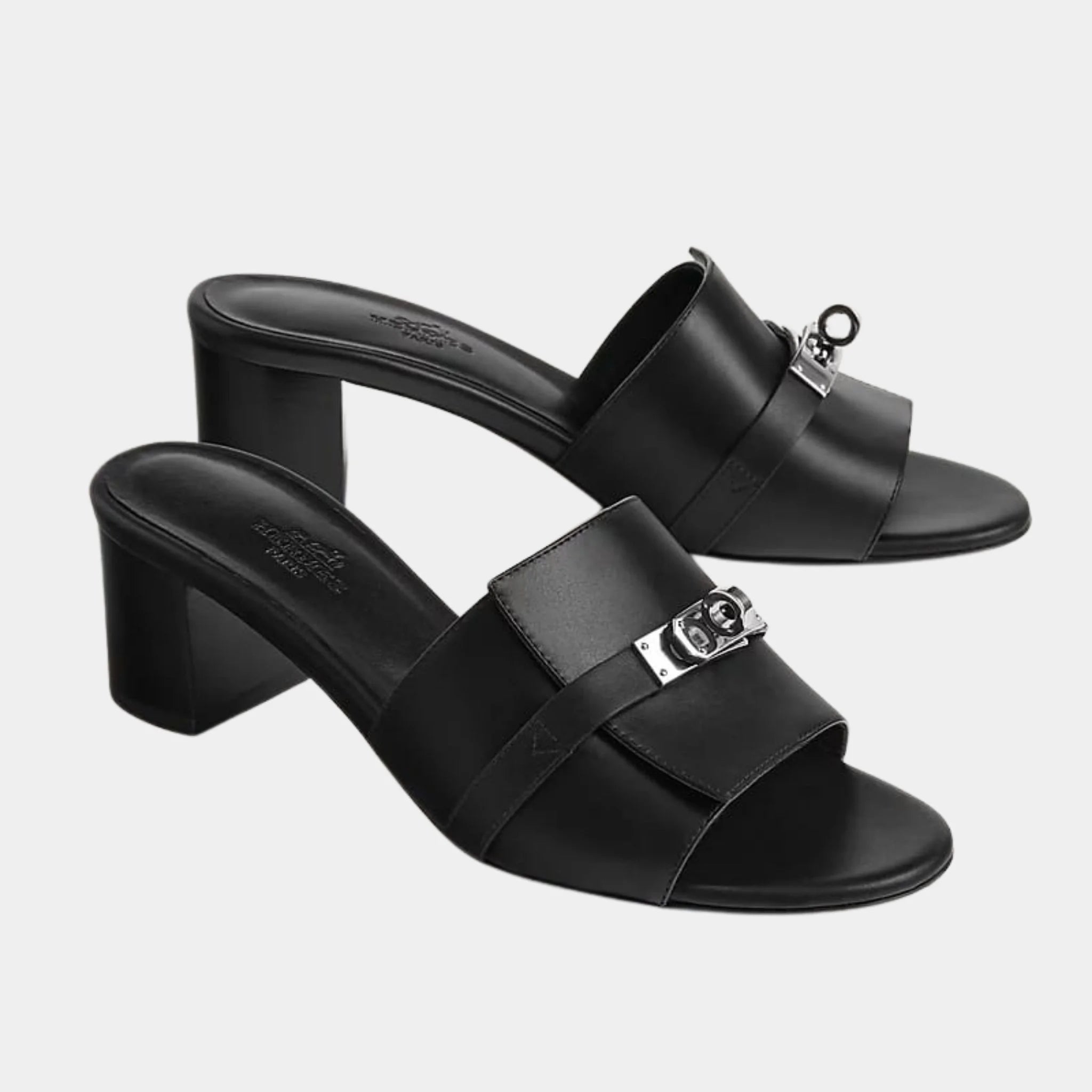 Hermes Gigi 50 Sandals Calfskin, Black, Front