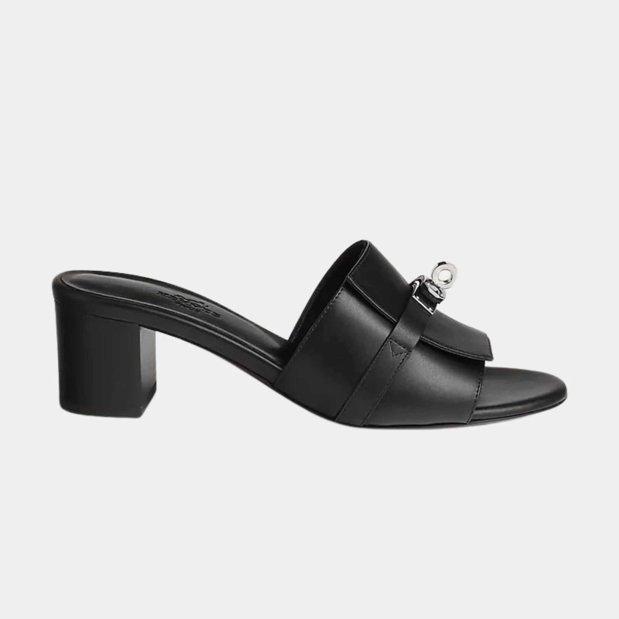 Hermes Gigi 50 Sandals Calfskin, Black, Side