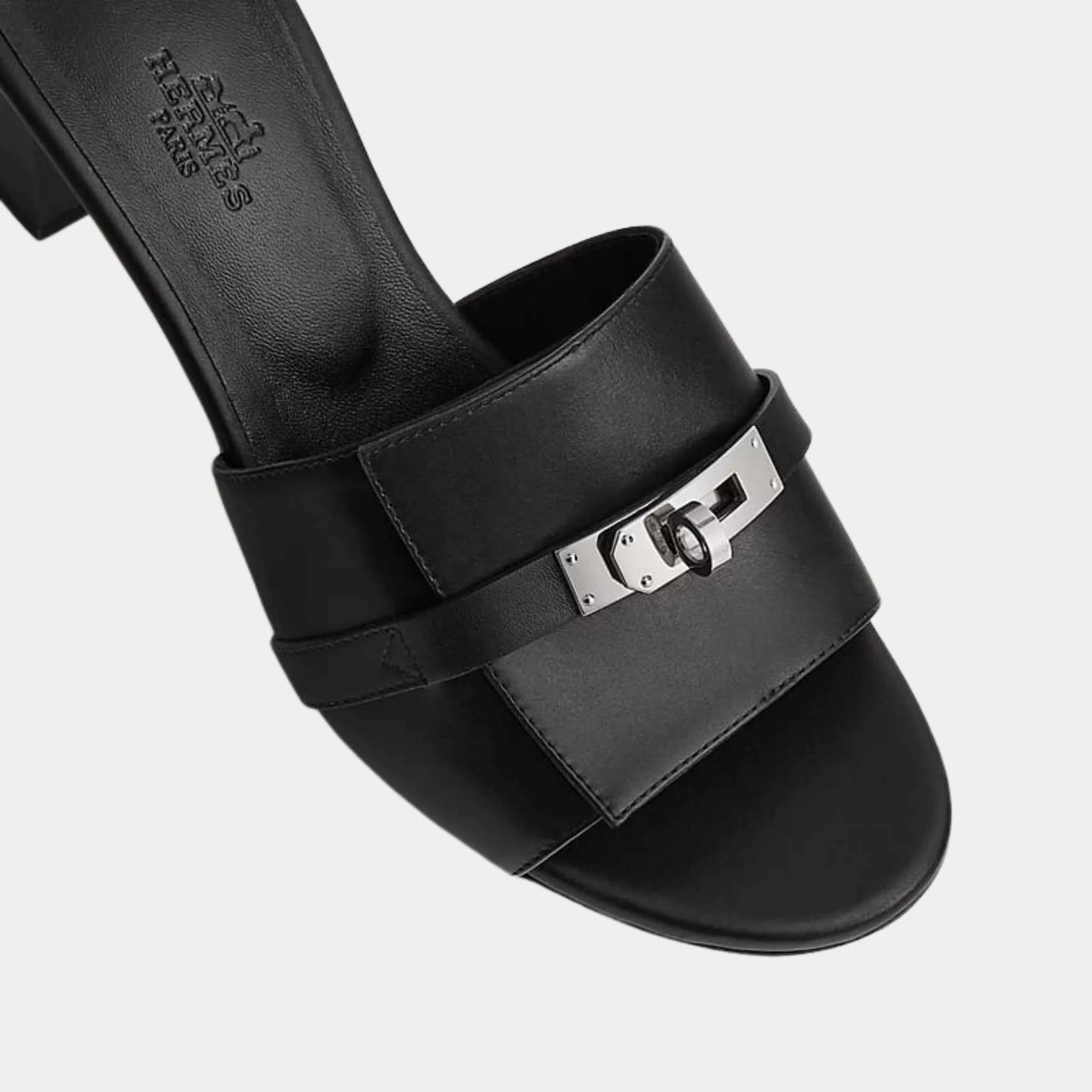 Hermes Gigi 50 Sandals Calfskin, Black, Top