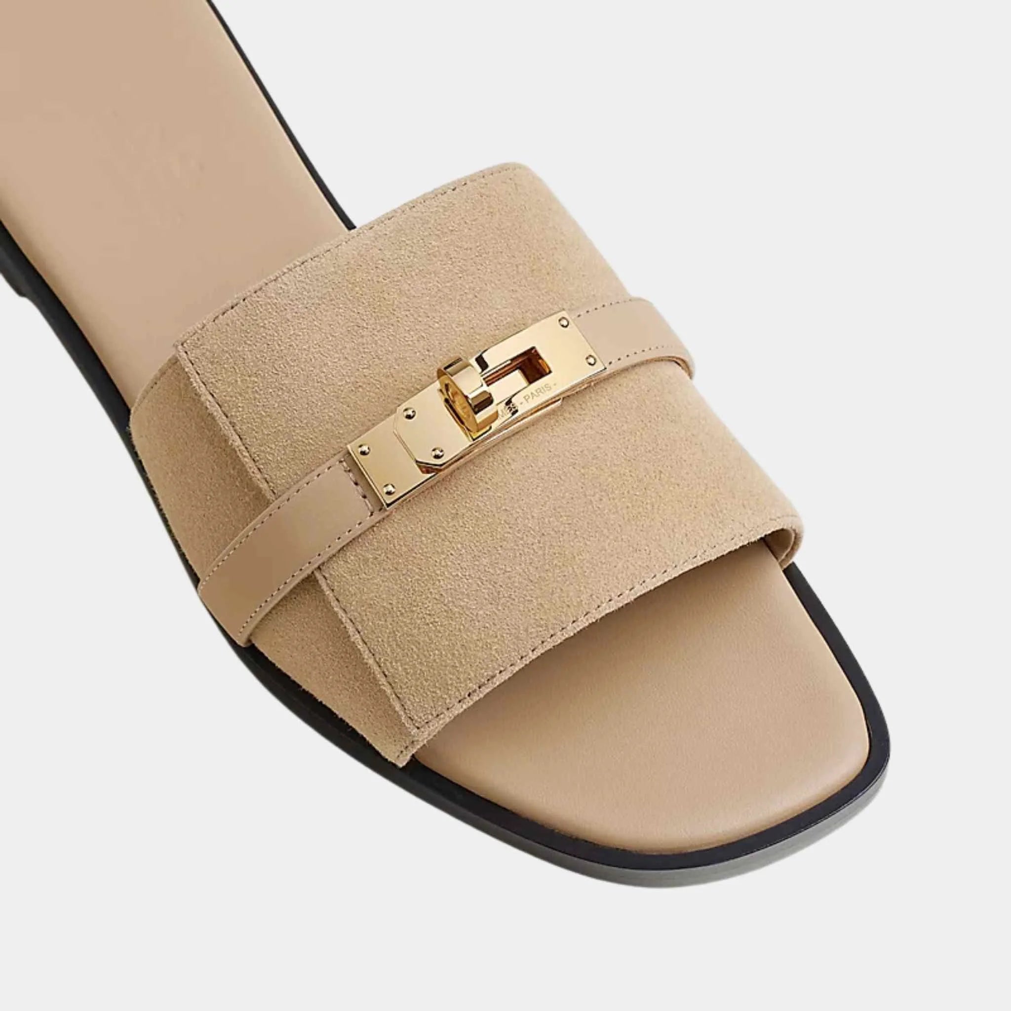 Hermes Giulia Sandals Goat Suede, Beige Linen, Top