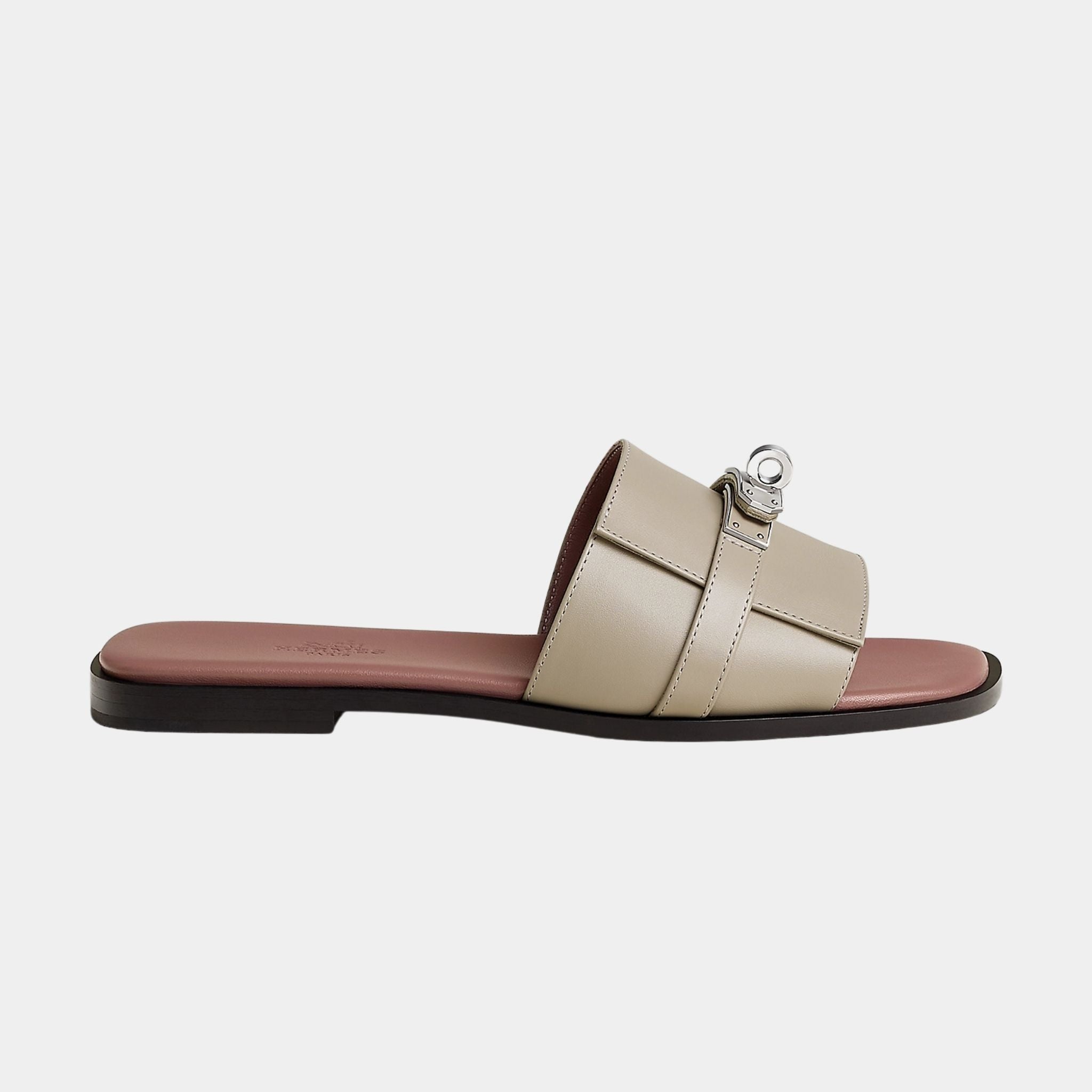 Hermes Giulia Sandals Calfskin, Beige Galet, Side