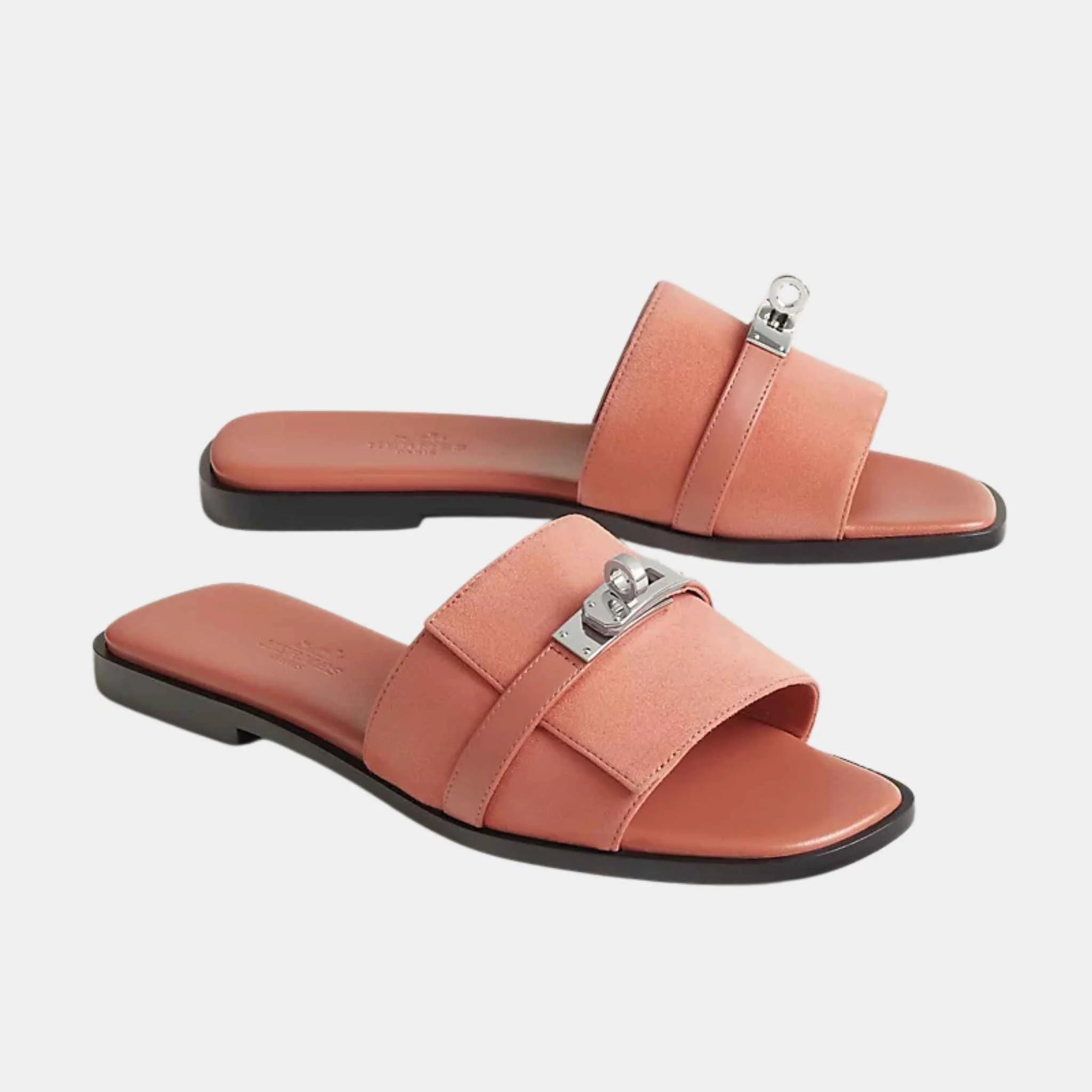 Hermes Giulia Sandals Goat Suede, PInk Bubinga, Front