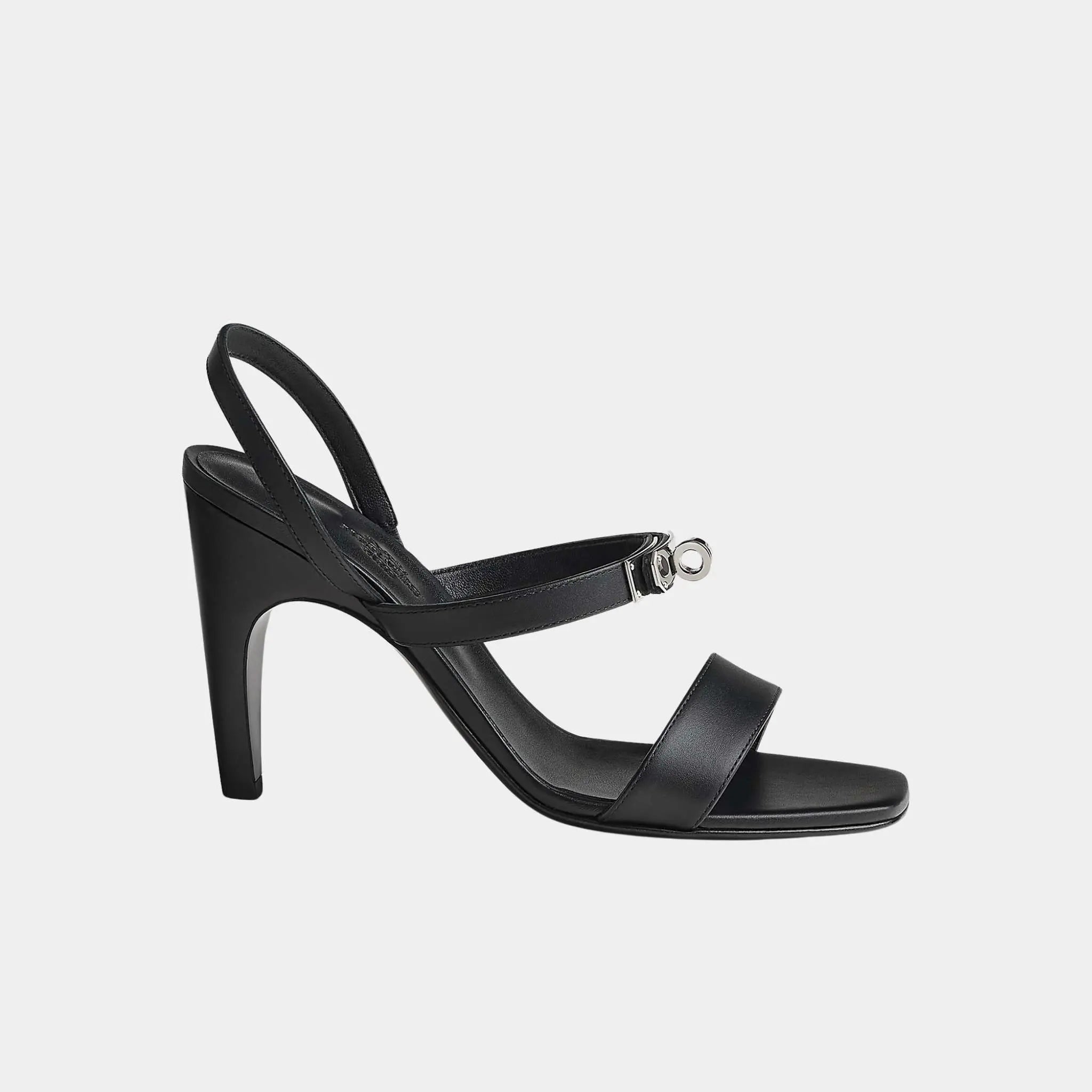 Hermes Glamour 95 Sandal Calfskin, Noir, Side