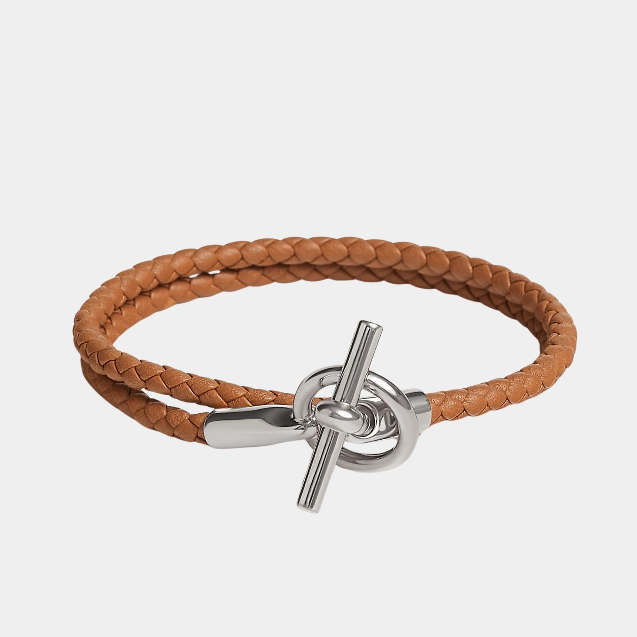 Hermes Glenan Double Tour Bracelet Swift Calfskin Palladium Plated, Gold