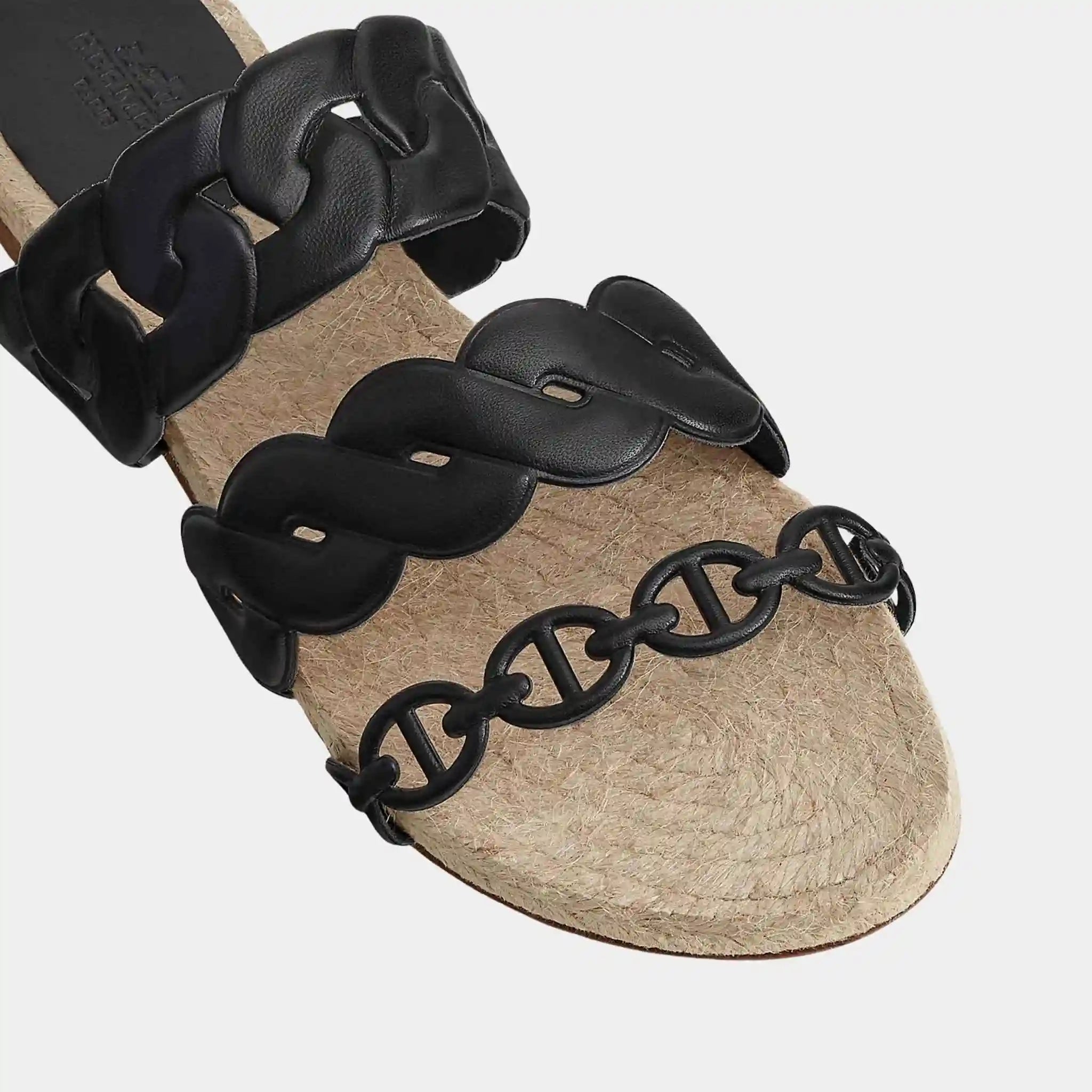 Hermes Gwen Espadrille Nappa Leather, Noir, Top