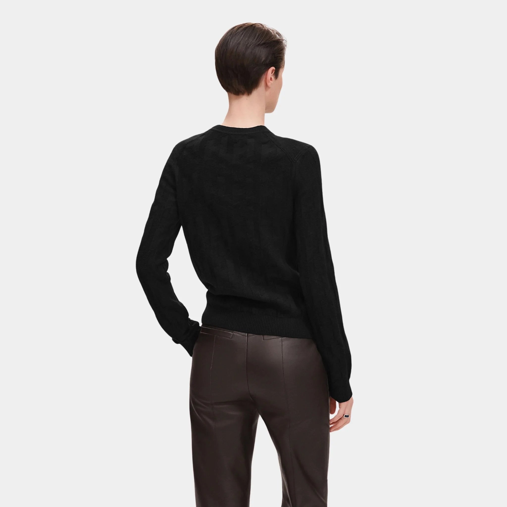 Hermes H Long-Sleeve Sweater in Plain Wool Knit, Noir, Back