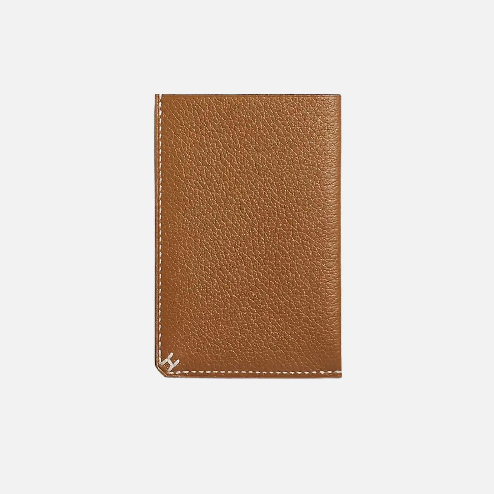 Hermes H Sellier Card Holder Evercolor Calfskin, Gold, Front