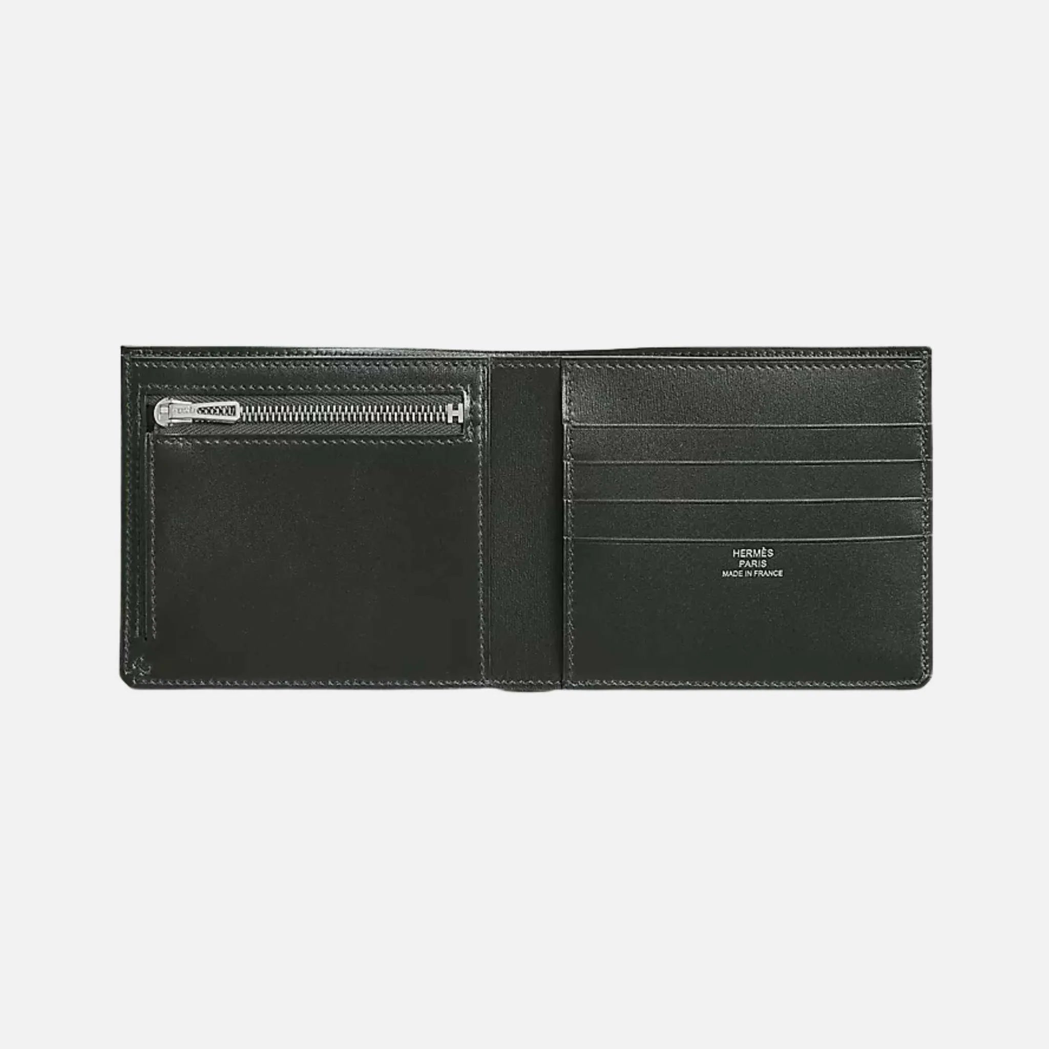 Hermes H Sellier Compact Wallet Box Calfskin, Dark Green/ Black, Interior