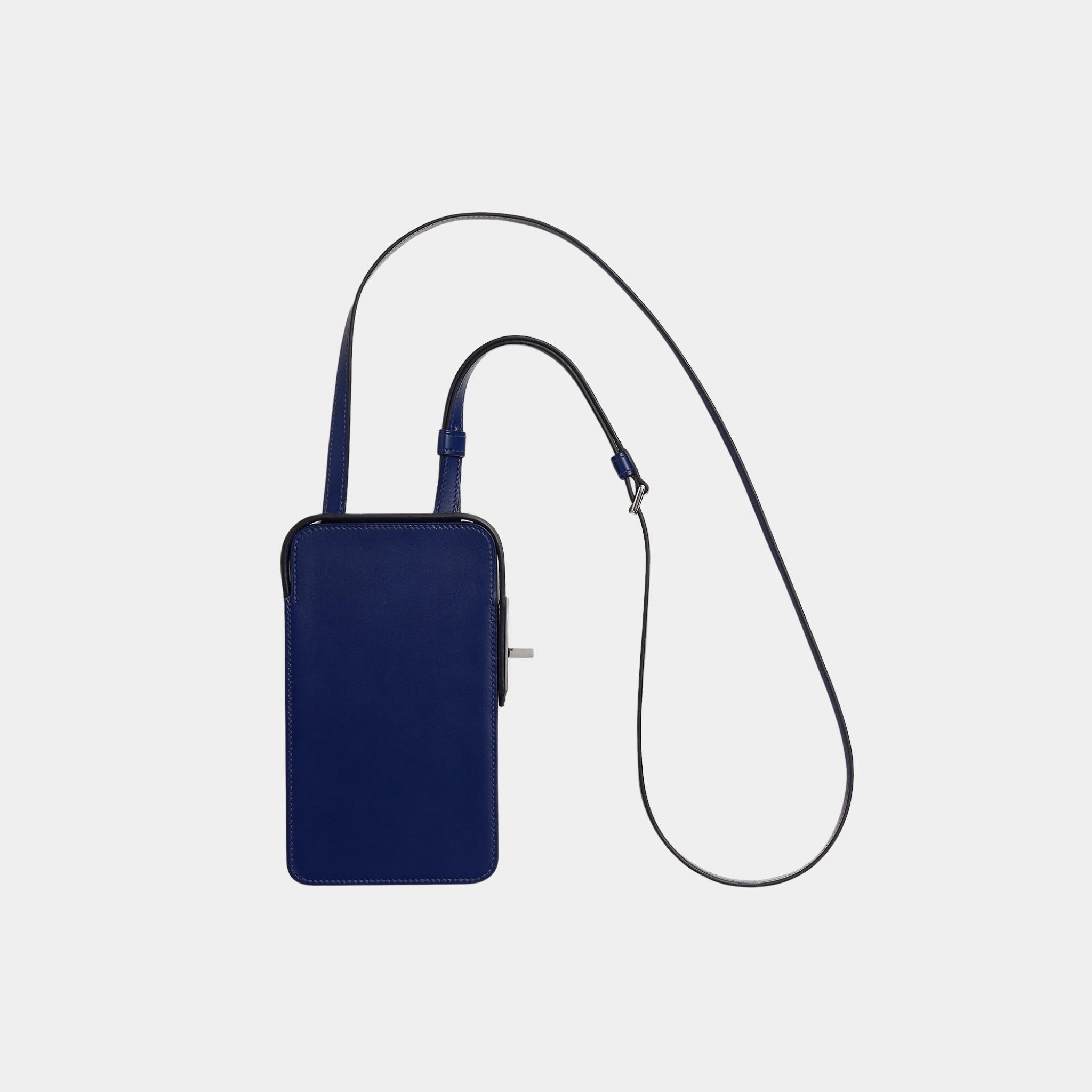 Hermes Hac a Box Phone Case Tadelakt Calfskin Bleu Saphir, Front