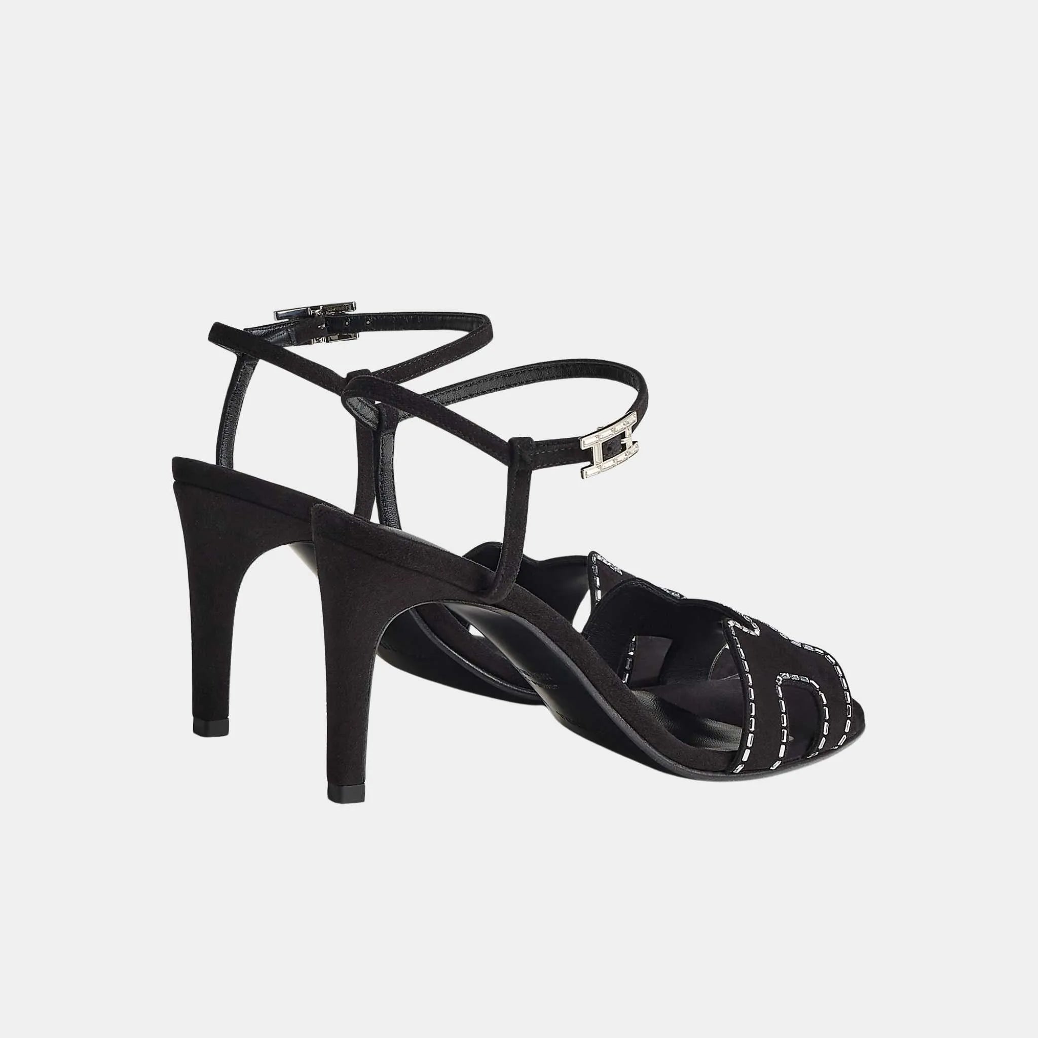 Hermes Heden 80 Sandal Suede Goatskin With Rhinestone Details Noir, Back