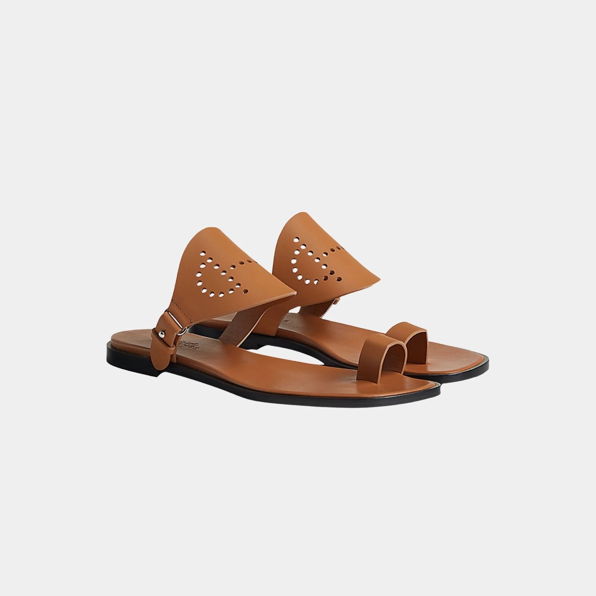 Hermes Hera Sandal Calfskin With Perforations, Naturel, Front