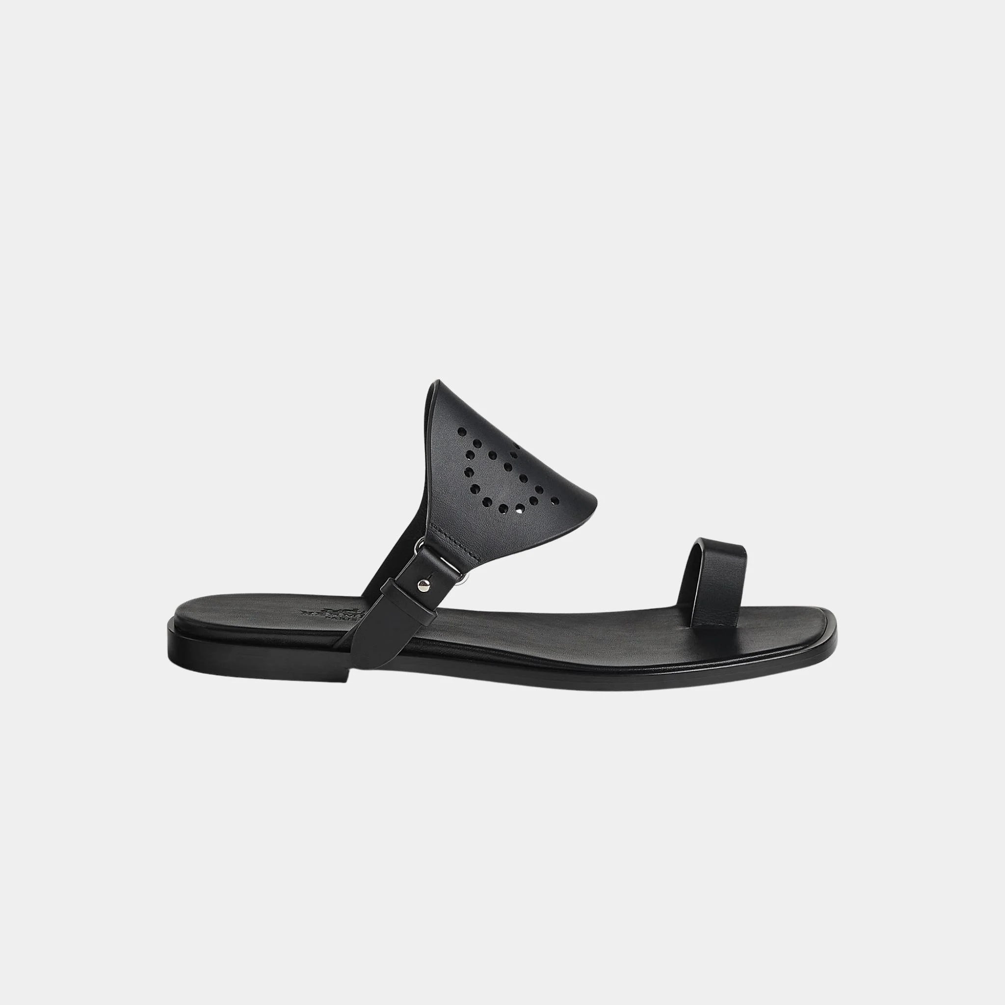 Hermes Hera Sandal Calfskin With Perforations, Noir, Side
