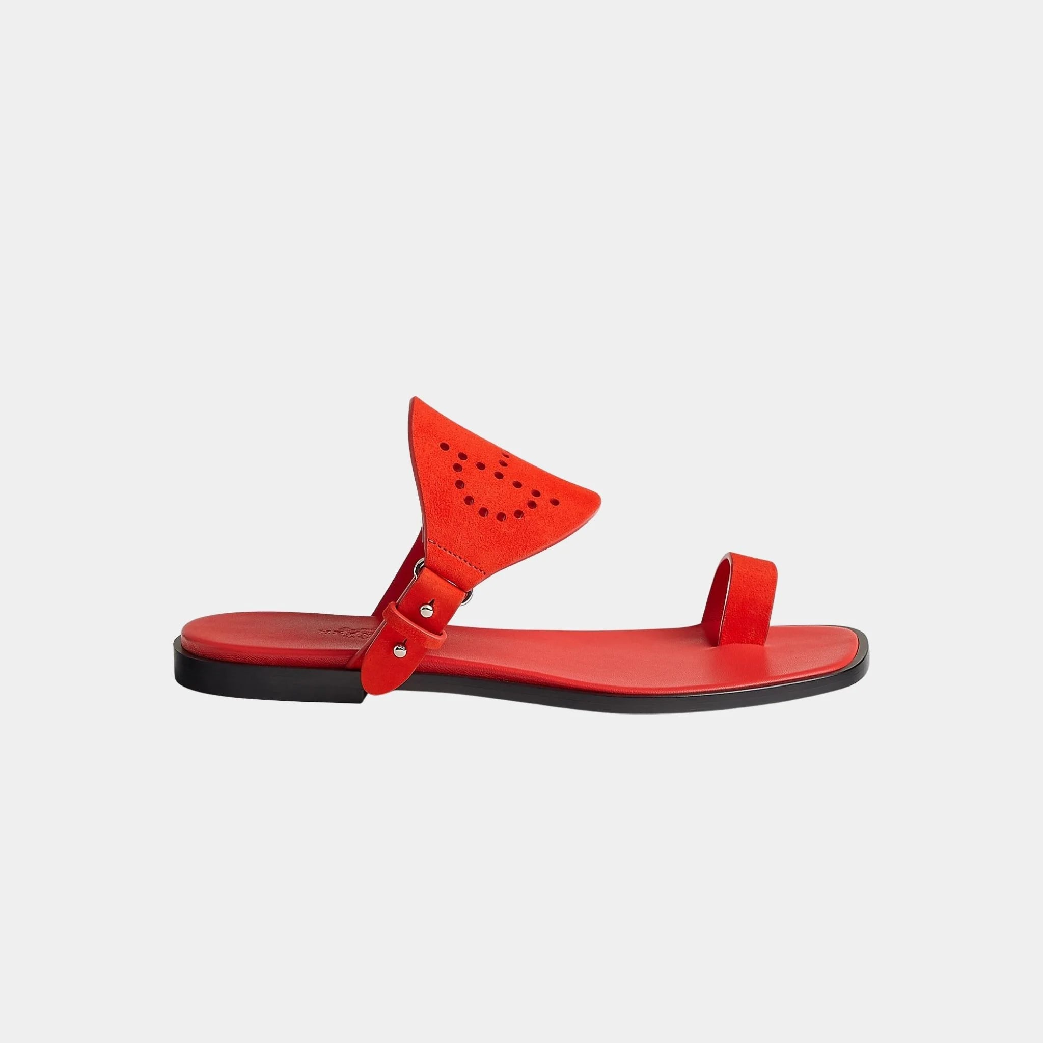 Hermes Hera Sandal Suede Goatskin, Grenadine Red, Side