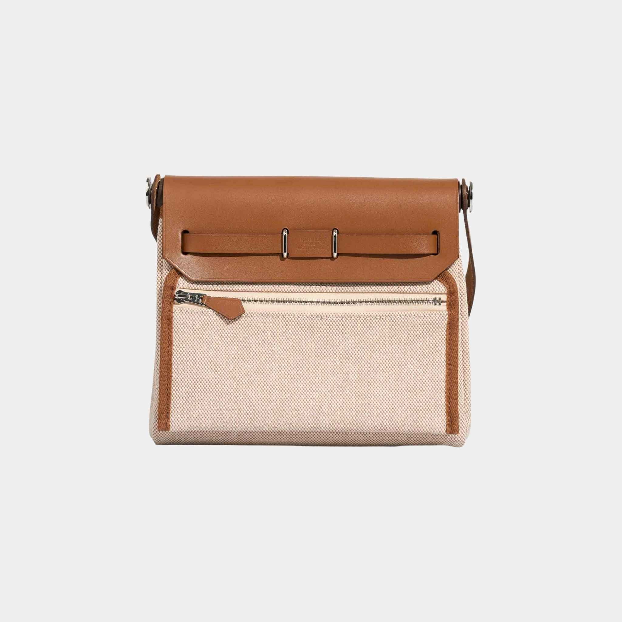 Hermes Herbag Mini Vache Hunter Toile Naturel Ecru, Back