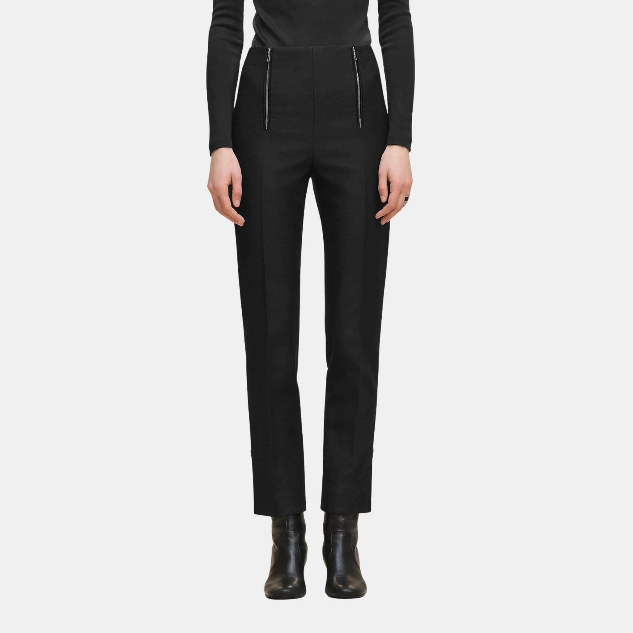 Hermes High-waisted Pants in Viscose and Stretch Wool, Noir, Front