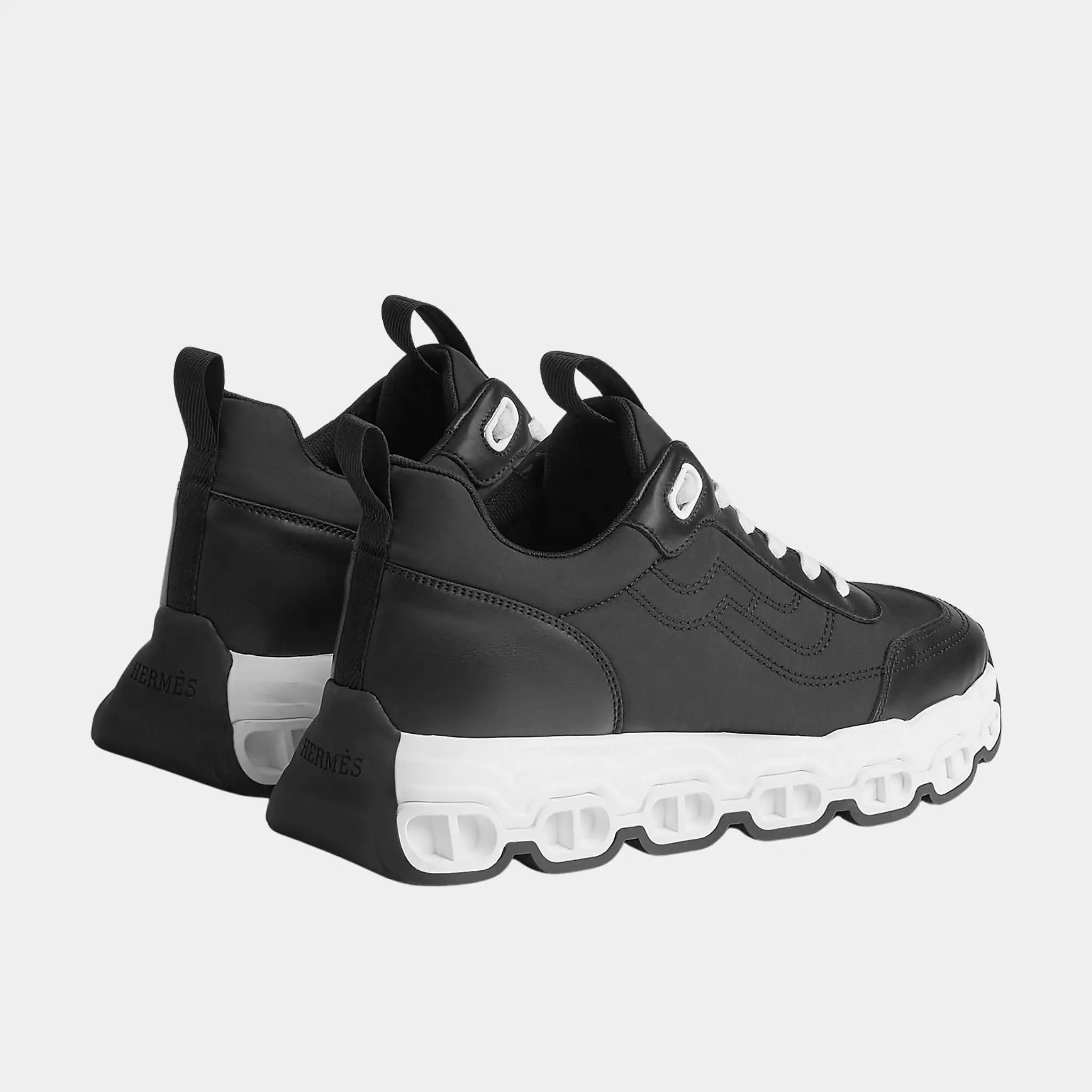 Hermes Impulse Sneakers in Parachute Fabric and Calfskin, Noir, Back