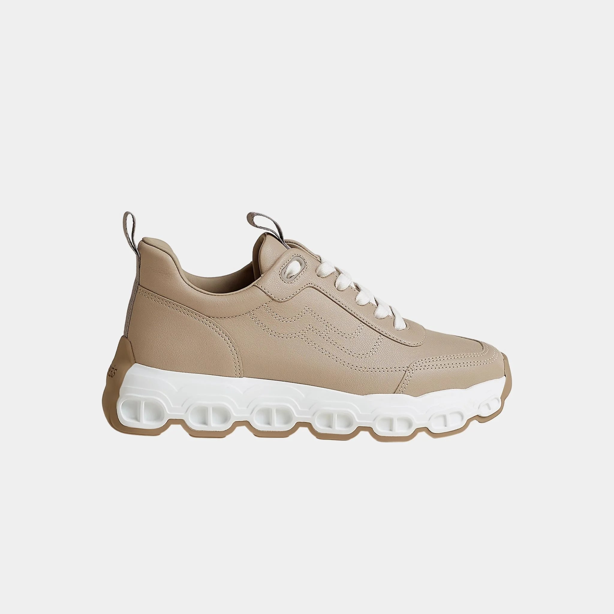 Hermes Impulse Sneakers in Sporty Goatskin, Beige Galet, Side