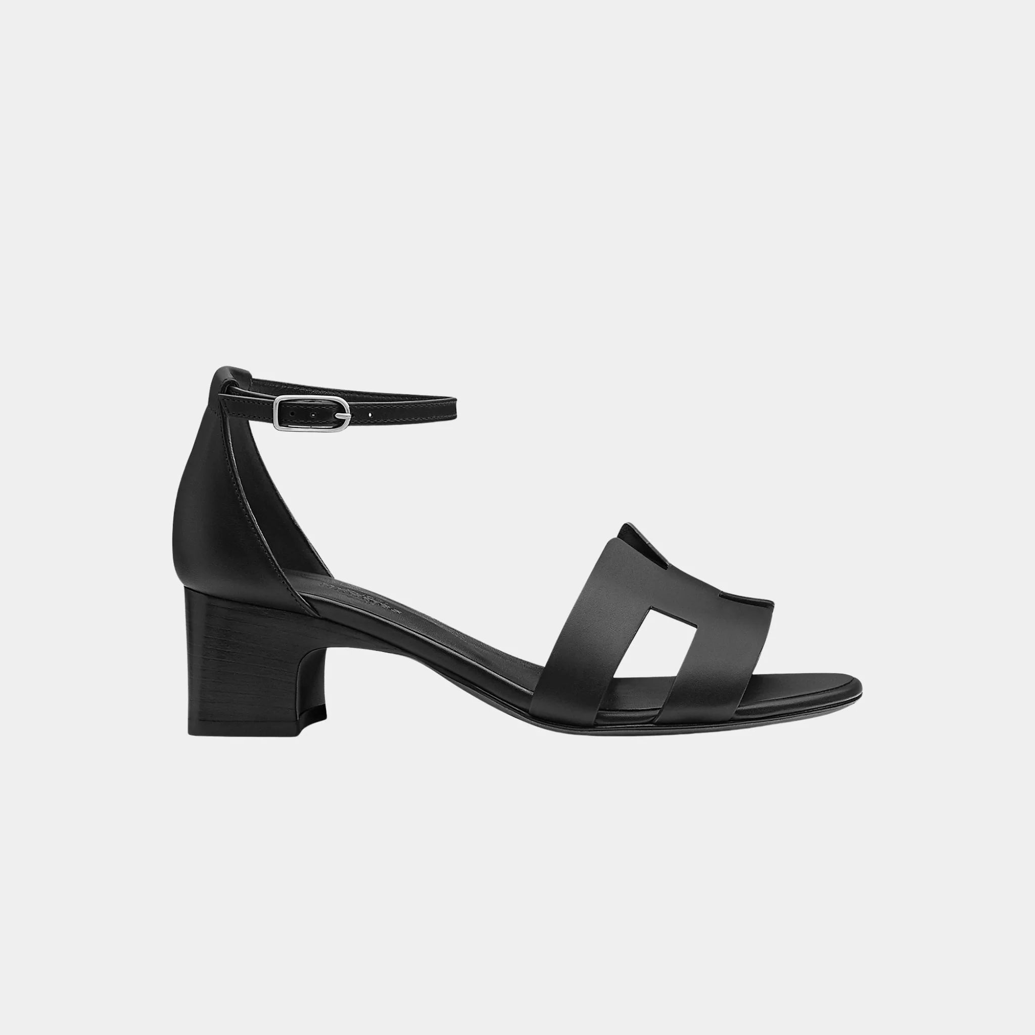 Hermes Incense 50 Heeled Sandals in Calfskin, Noir, Side