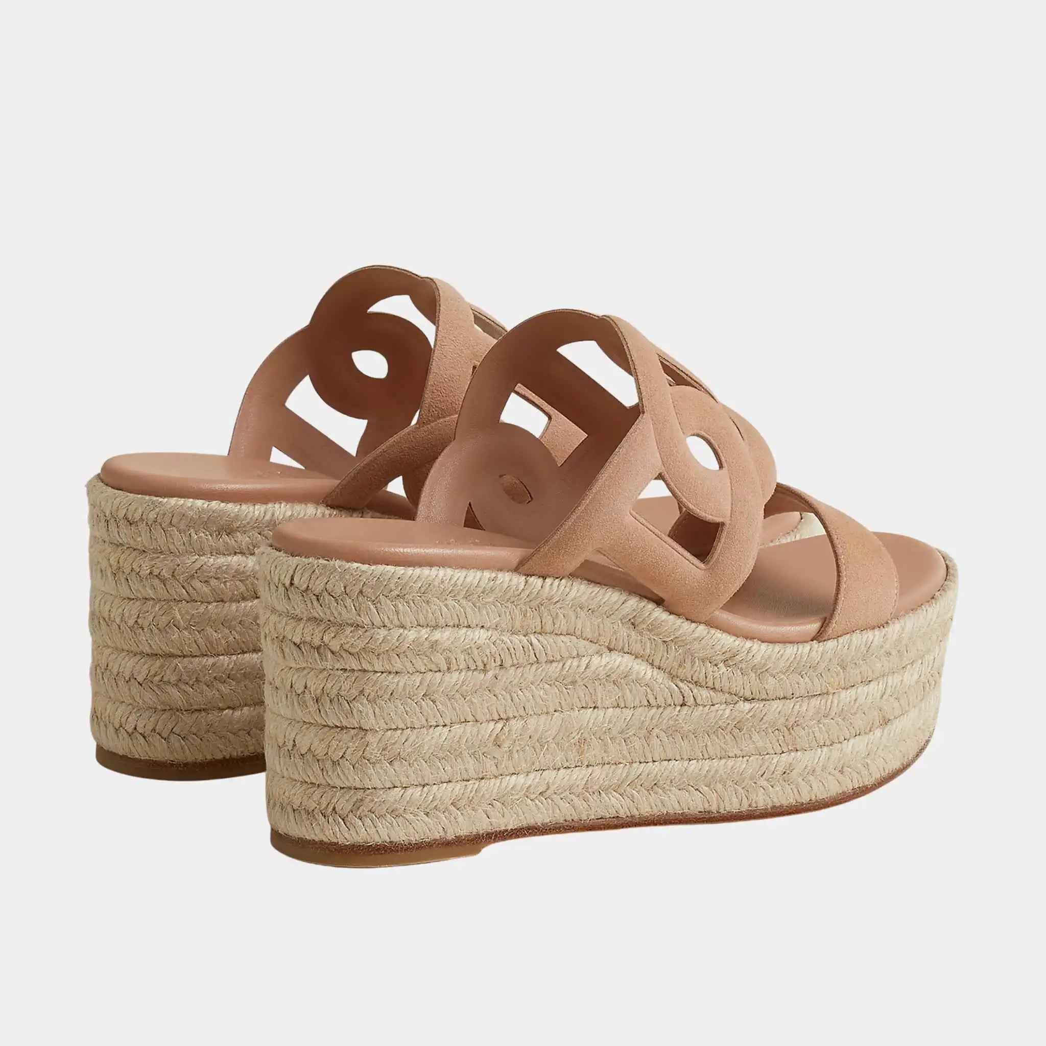Hermes Ithea 30 Espadrille in Suede Goatskin, Beige Perlino, Back