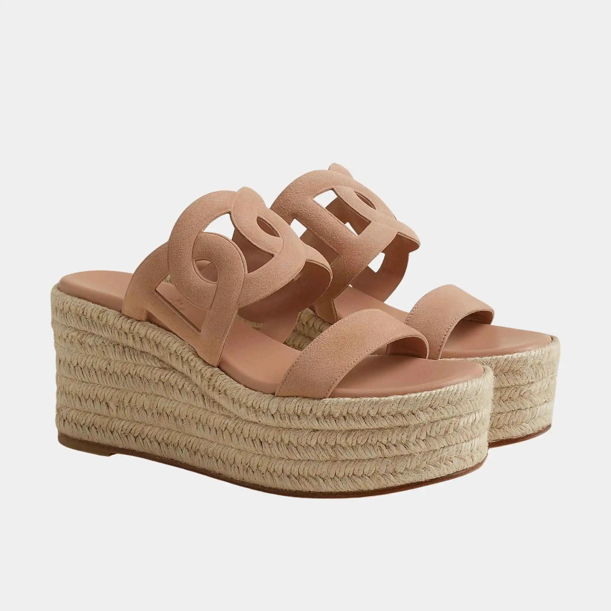 Hermes Ithea 30 Espadrille in Suede Goatskin, Beige Perlino, Front