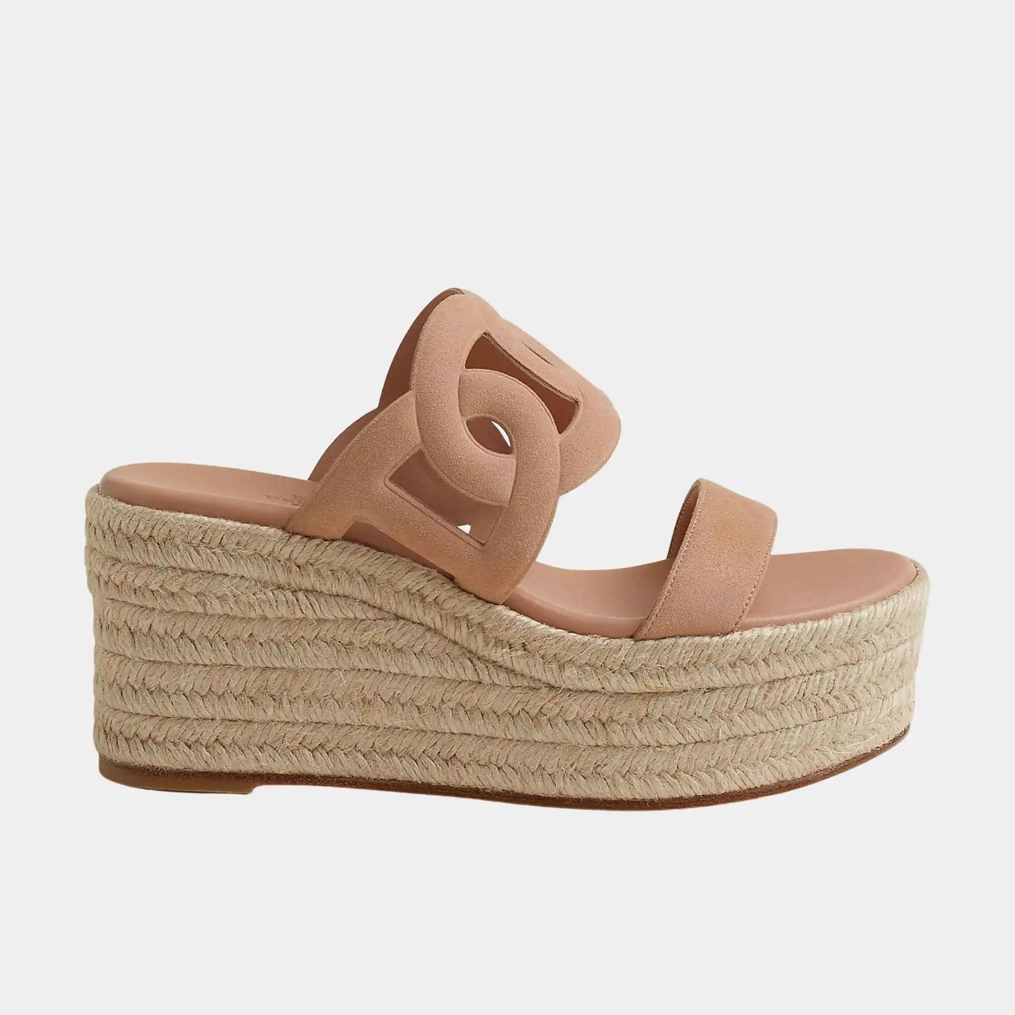 Hermes Ithea 30 Espadrille in Suede Goatskin, Beige Perlino, Side