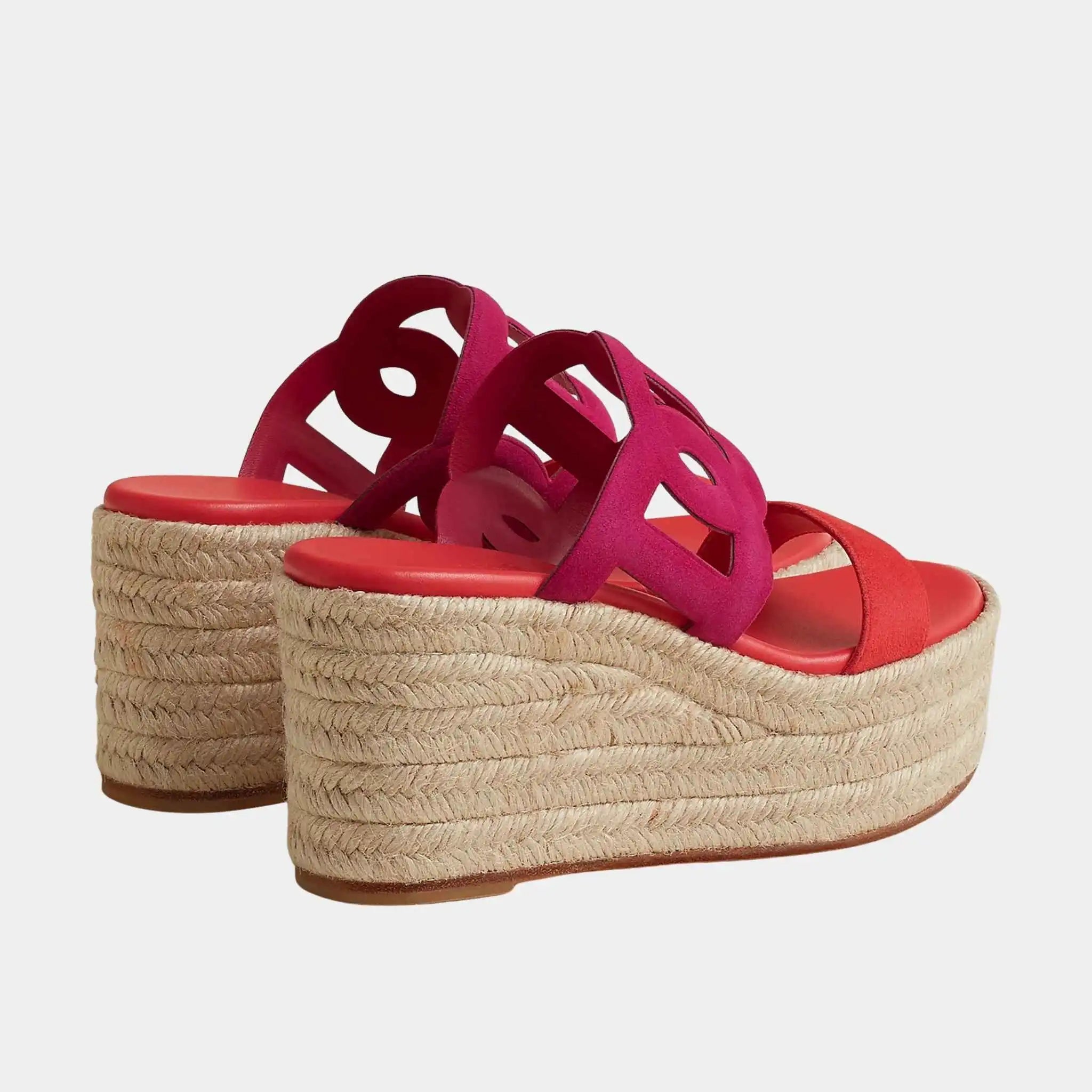 Hermes Ithea 30 Espadrille in Suede Goatskin, Rose Bougainvillier, Rose Vermillion, Back