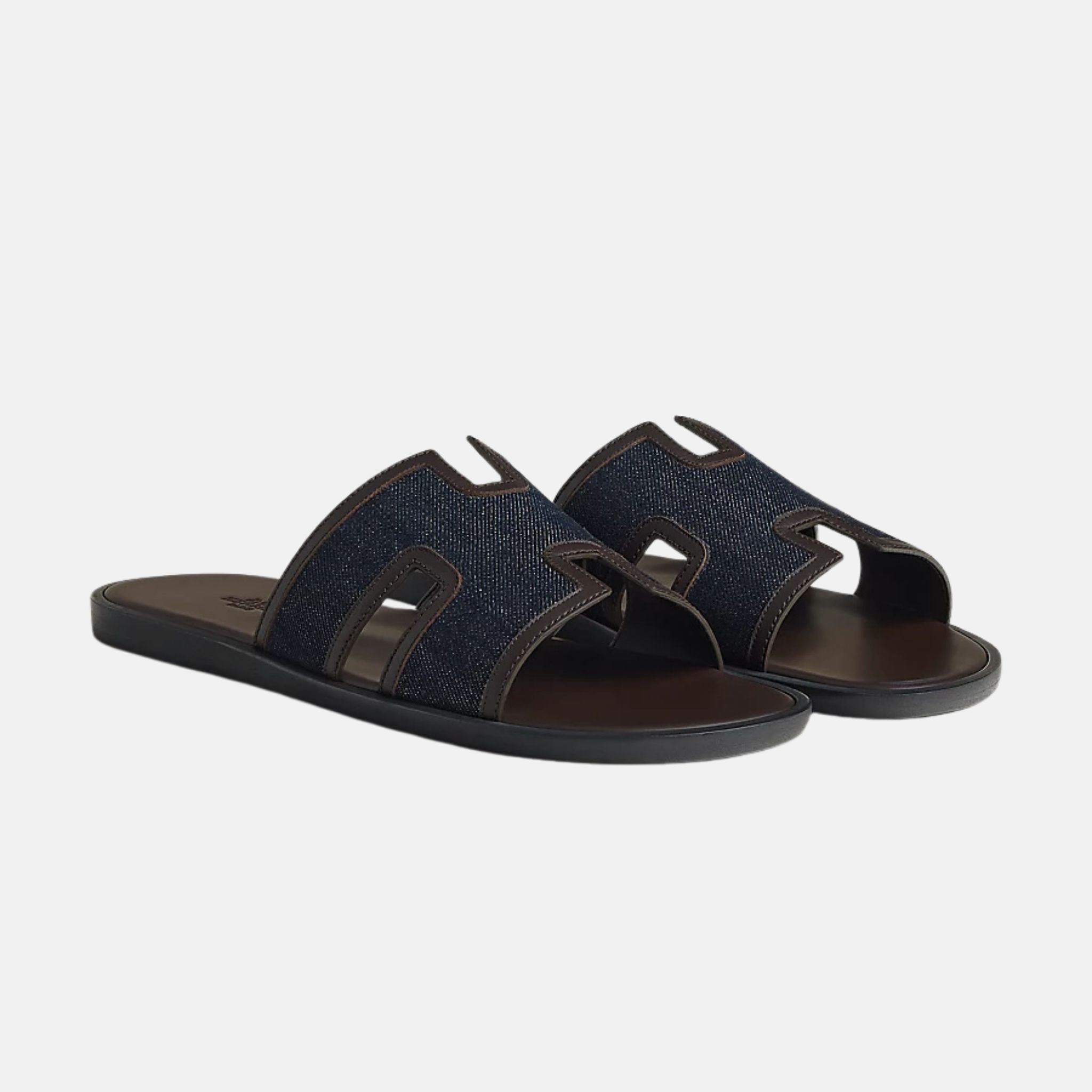 Hermes Izmir Sandal In Denim And Calfskin, Bleu Brut, Front